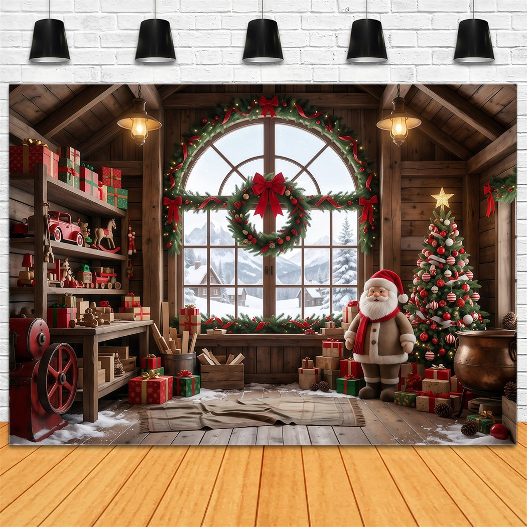 Santa Werkstatt Fotohintergrund Rustikaler Holzspielzeugraum RR610-5