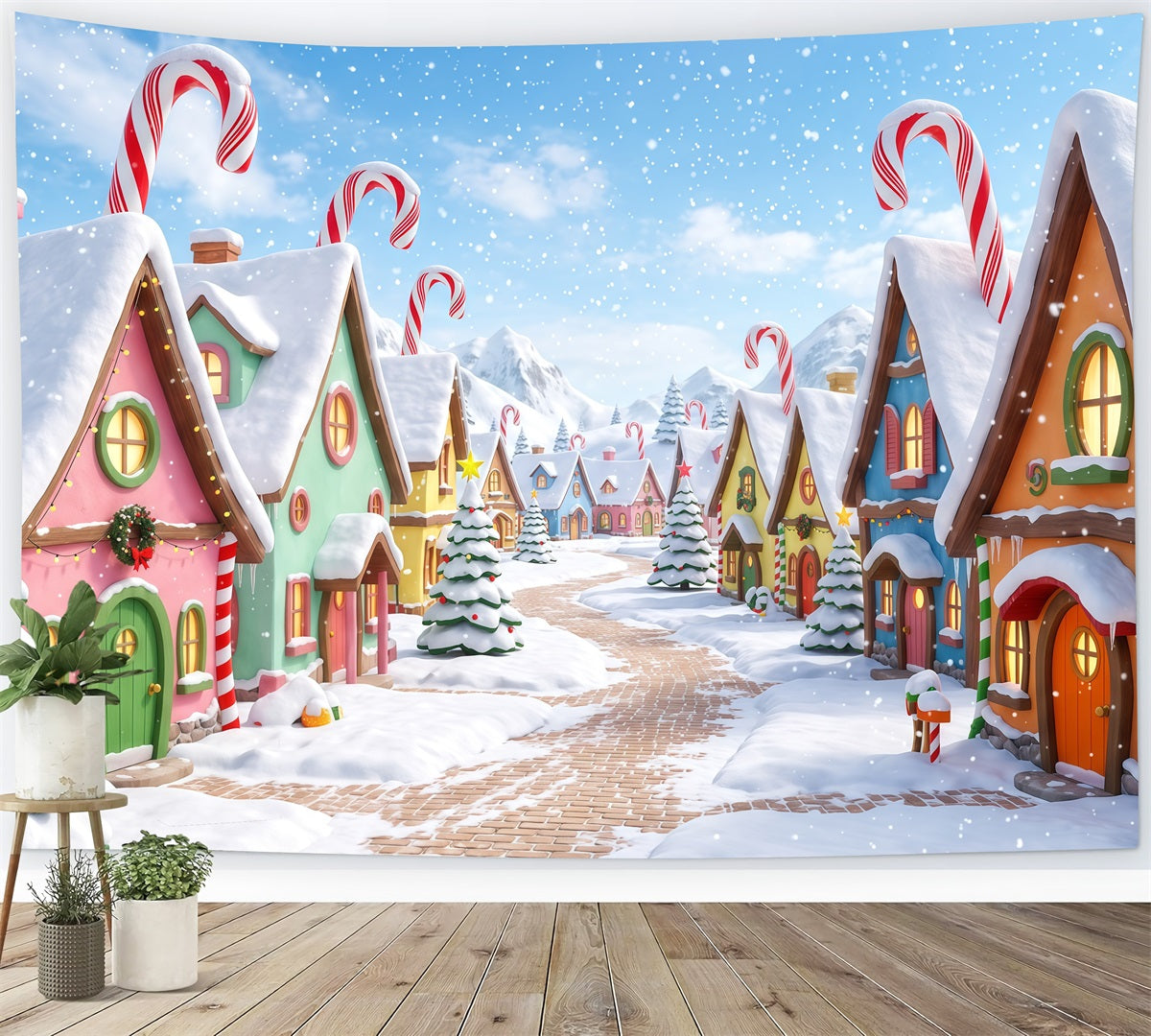 Weihnachtsdorf-Hintergrund Verschneites Zuckerstangendorf RR610-51