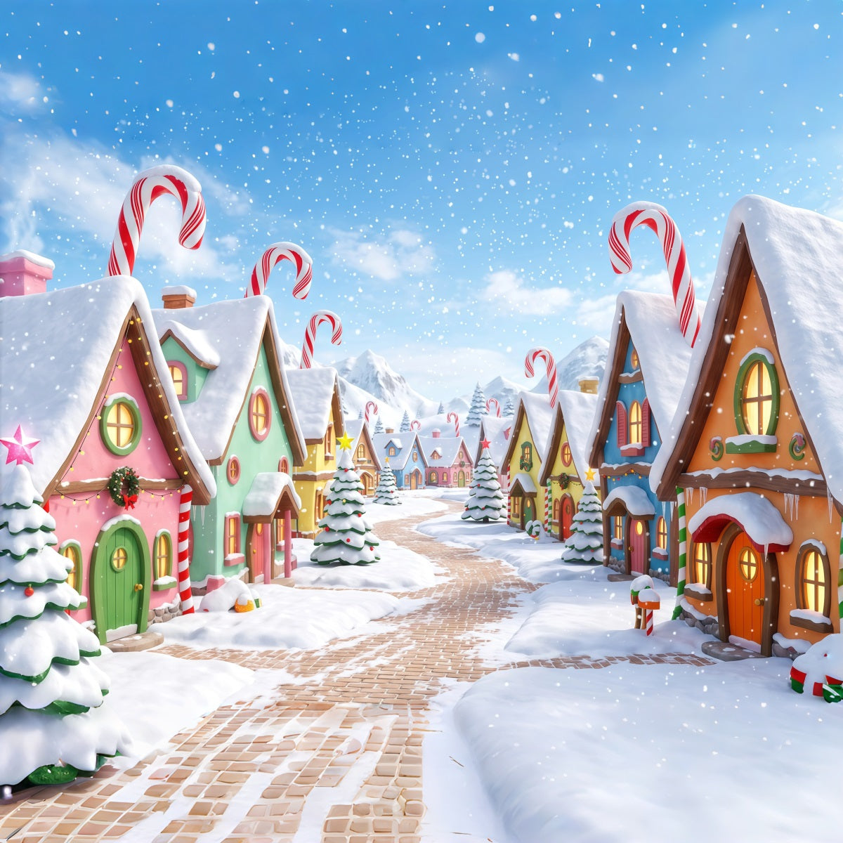Weihnachtsdorf-Hintergrund Verschneites Zuckerstangendorf RR610-51