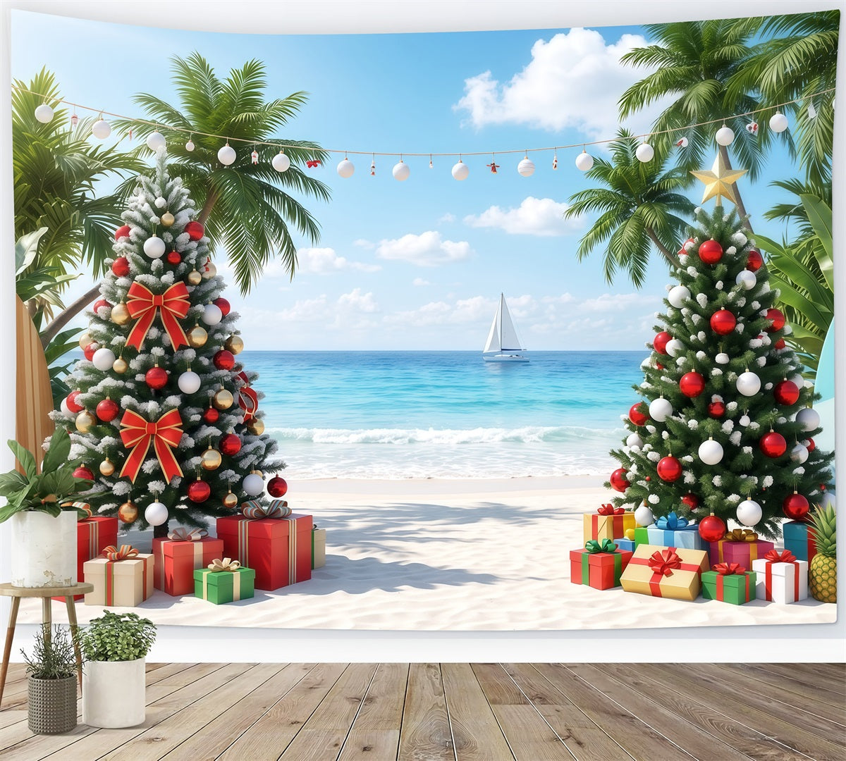 Tropischer Weihnachtshintergrund Strand Meer Palmen RR610-57
