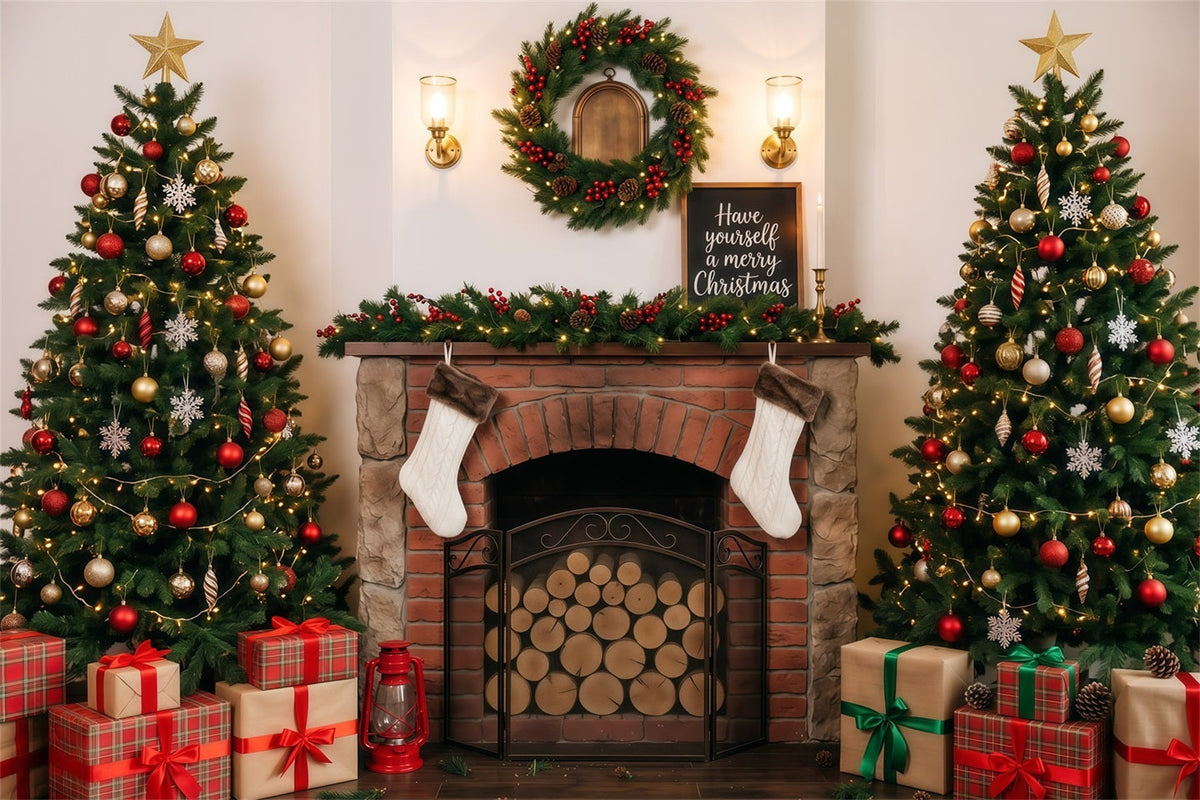 Weihnachtlicher Fotohintergrund Gemütlicher Kamin Weihnachtsbaum RR610-6