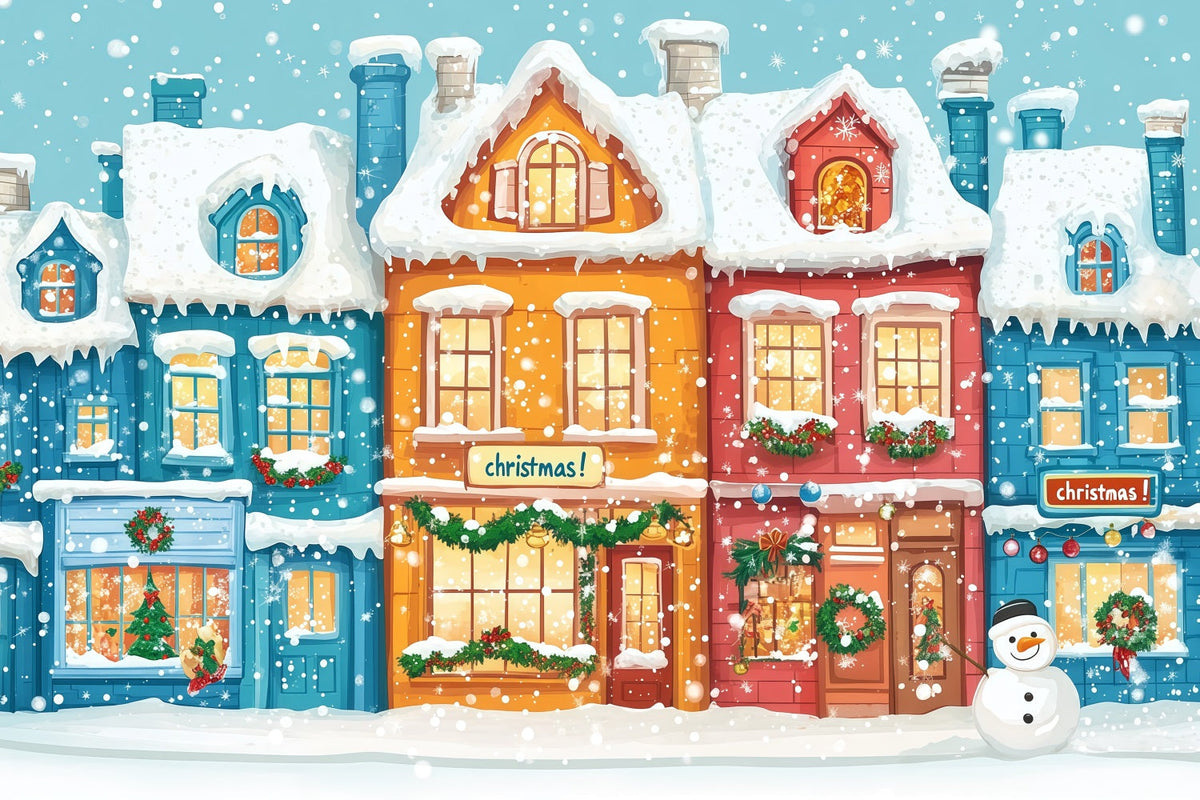 Weihnachtsstadt-Hintergrund Bunte Verschneite Dorfhäuser RR610-67