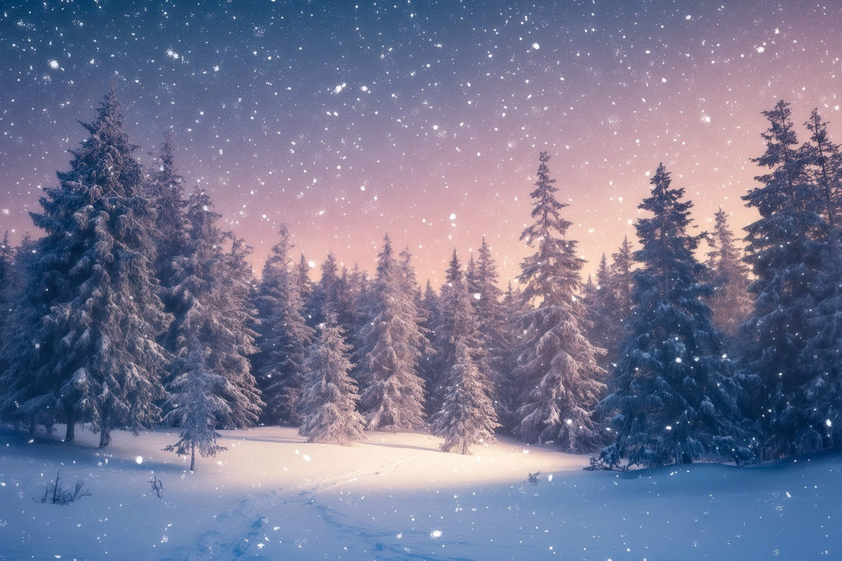 Weihnachtsbaum-Hintergrund Verschneiter Immergrüner Wald In Der Dämmerung RR610-92