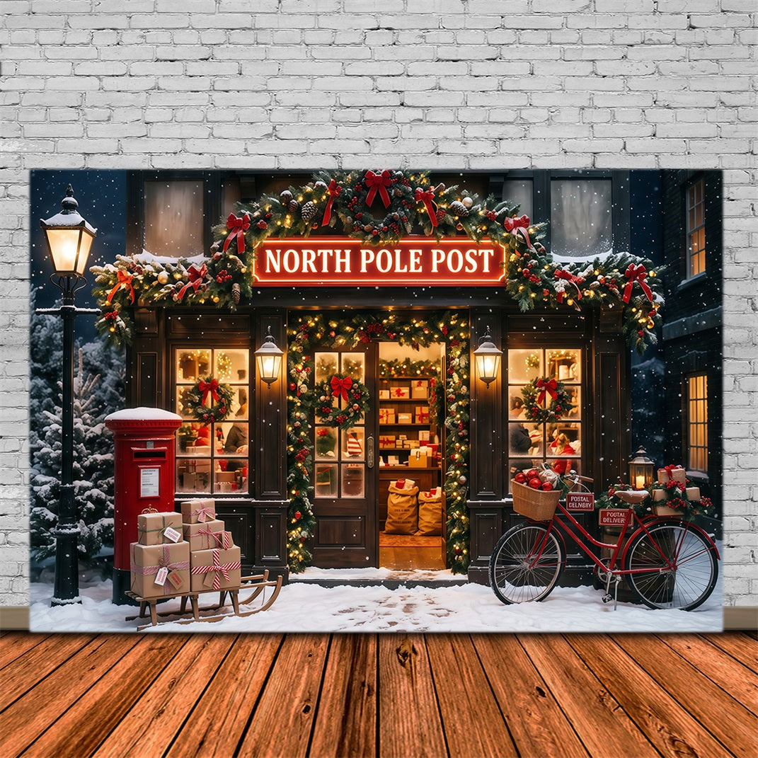 Nordpol-Fotohintergrund Verschneites Postamt RR610-93