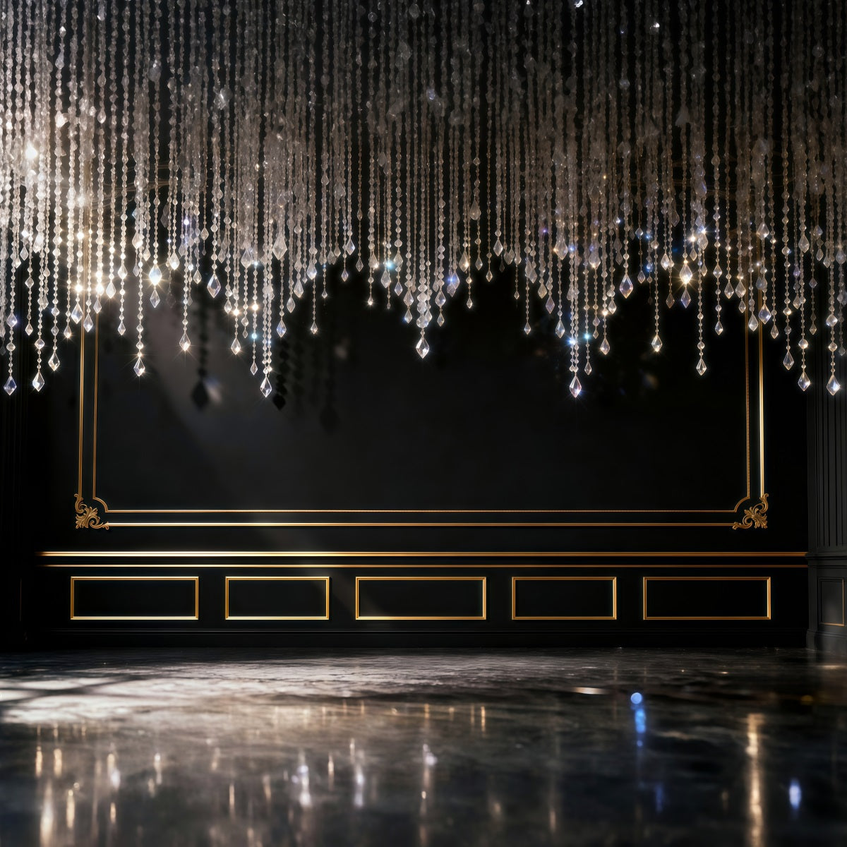 Boudoir-Hintergrund Schwarz-goldener Kronleuchter Eleganz Vintage-Hintergründe für die Fotografie RR62-100