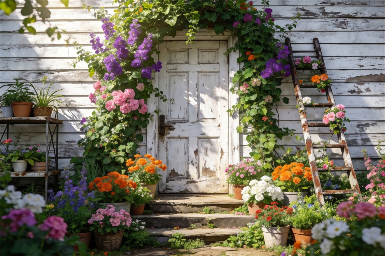 Frühlingsgarten-Hintergrund Rustikales Cottage Blumendurchgang Blumenfotografie-Hintergrund RR62-14