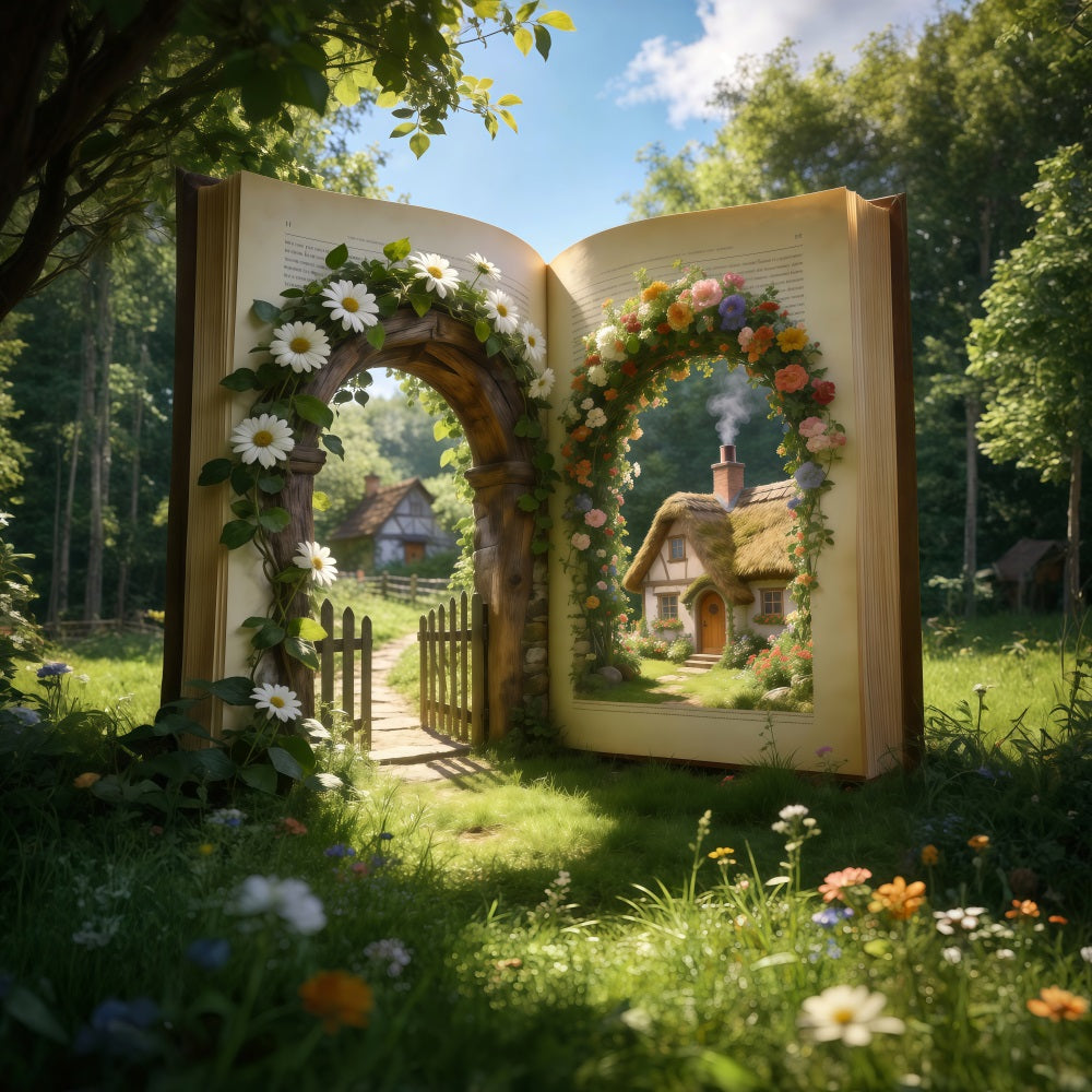 Frühlingsscheune Hintergrund Storybook Garten Cottage Tor Blumenhintergrund Fotografie RR62-33