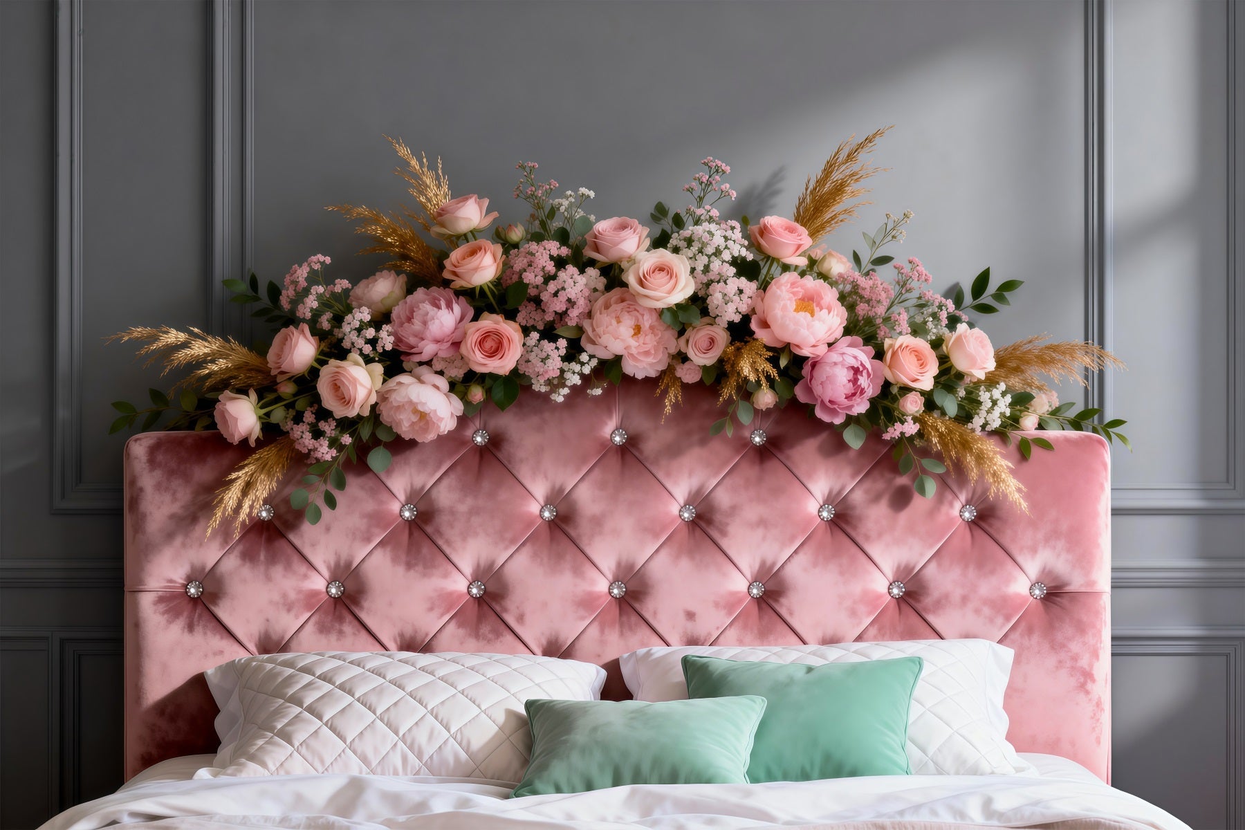 Boudoir-Kopfteil-Hintergrund Blush Velvet Floral Crown Hintergründe für Boudoir RR62-51
