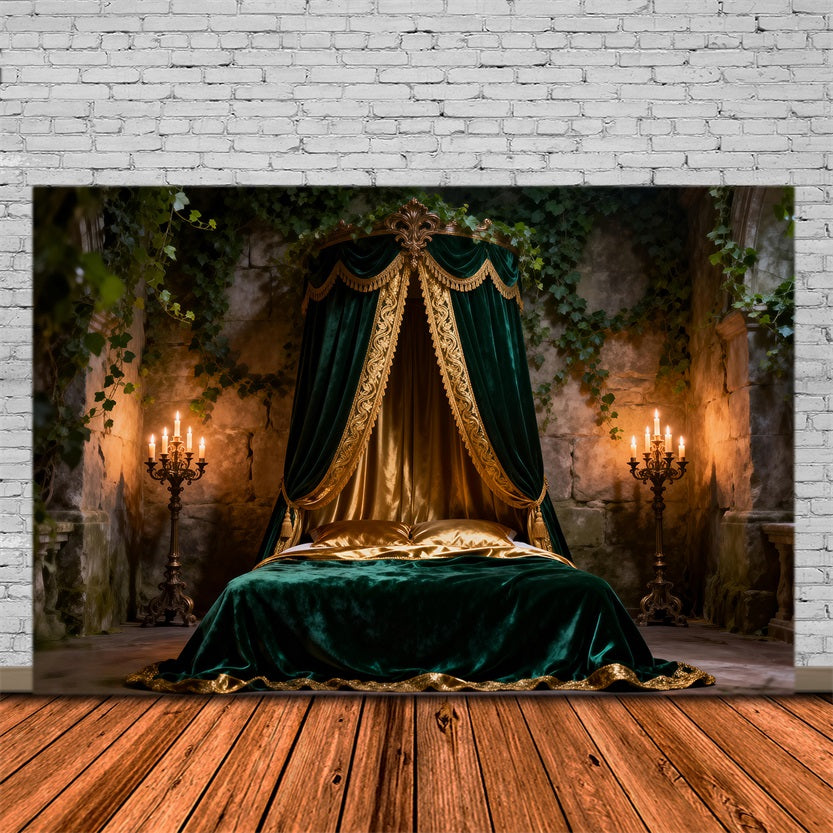 Hintergründe für Boudoir Smaragdgrüner Samt-Baldachin Romantischer Kopfteil-Hintergrund Fotografie RR62-58