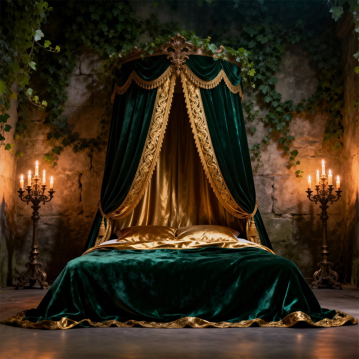Hintergründe für Boudoir Smaragdgrüner Samt-Baldachin Romantischer Kopfteil-Hintergrund Fotografie RR62-58