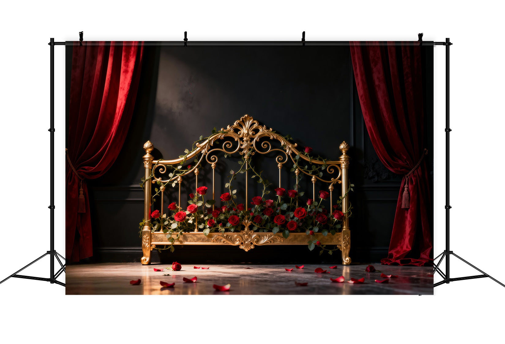 Boudoir-Kopfteil-Hintergrund Vergoldetes Rosen-Eisenbett Vintage-Wandhintergrund RR62-59