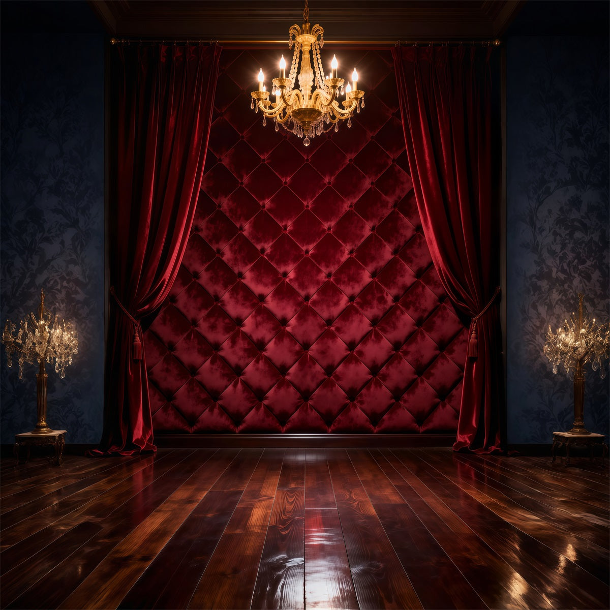 Boudoir-Hintergrund Burgunderrote gesteppte Wandvorhänge Vintage-Fotohintergrund RR62-68