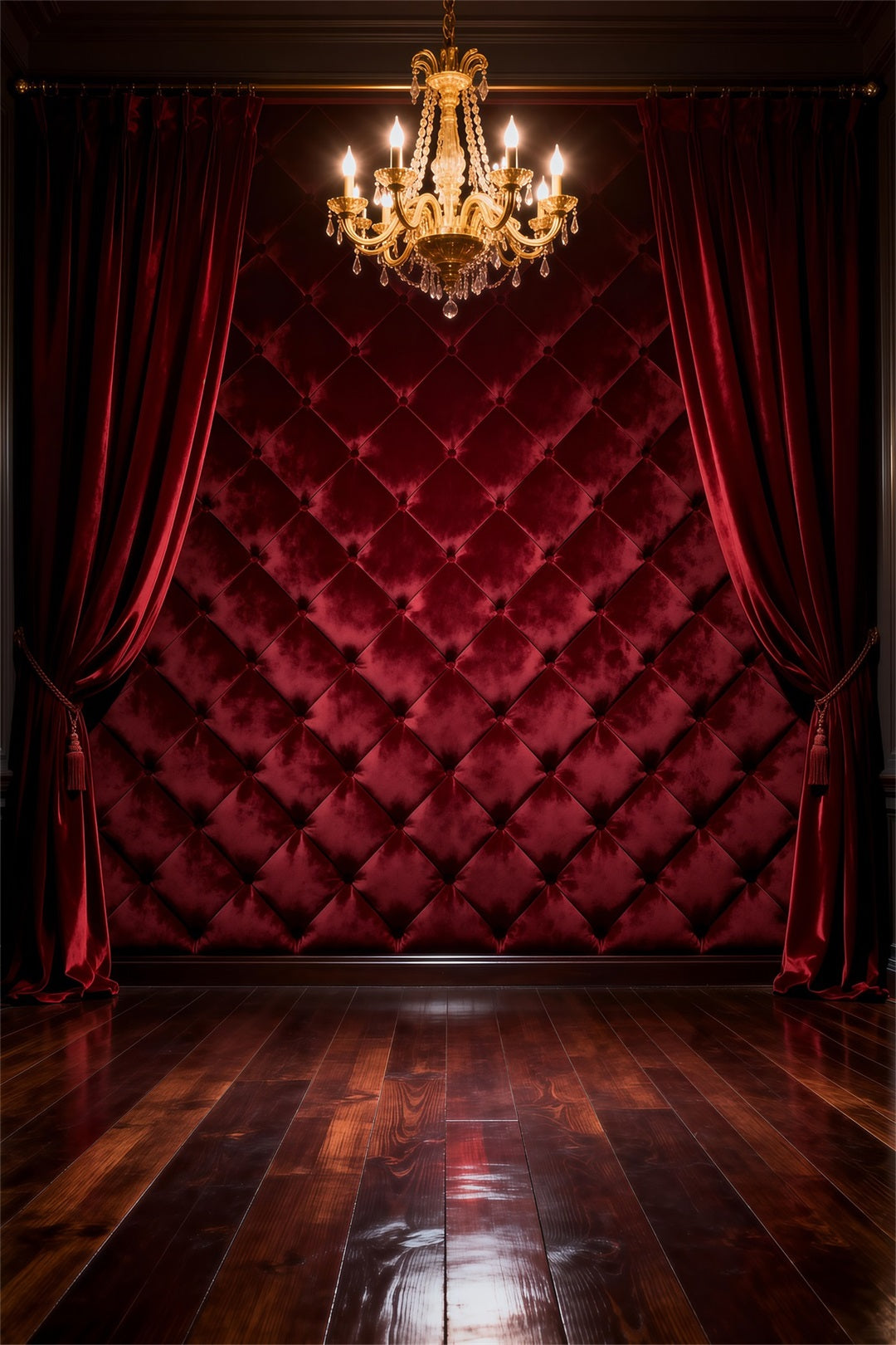 Boudoir-Hintergrund Burgunderrote gesteppte Wandvorhänge Vintage-Fotohintergrund RR62-68