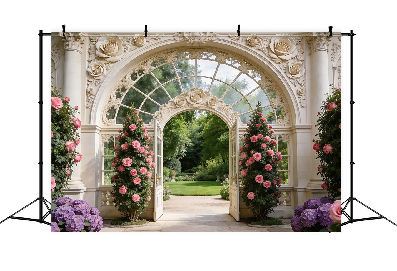 Garten-Hintergrund Elegante Palasttür Rosentor Frühlingshintergründe für die Fotografie RR62-7