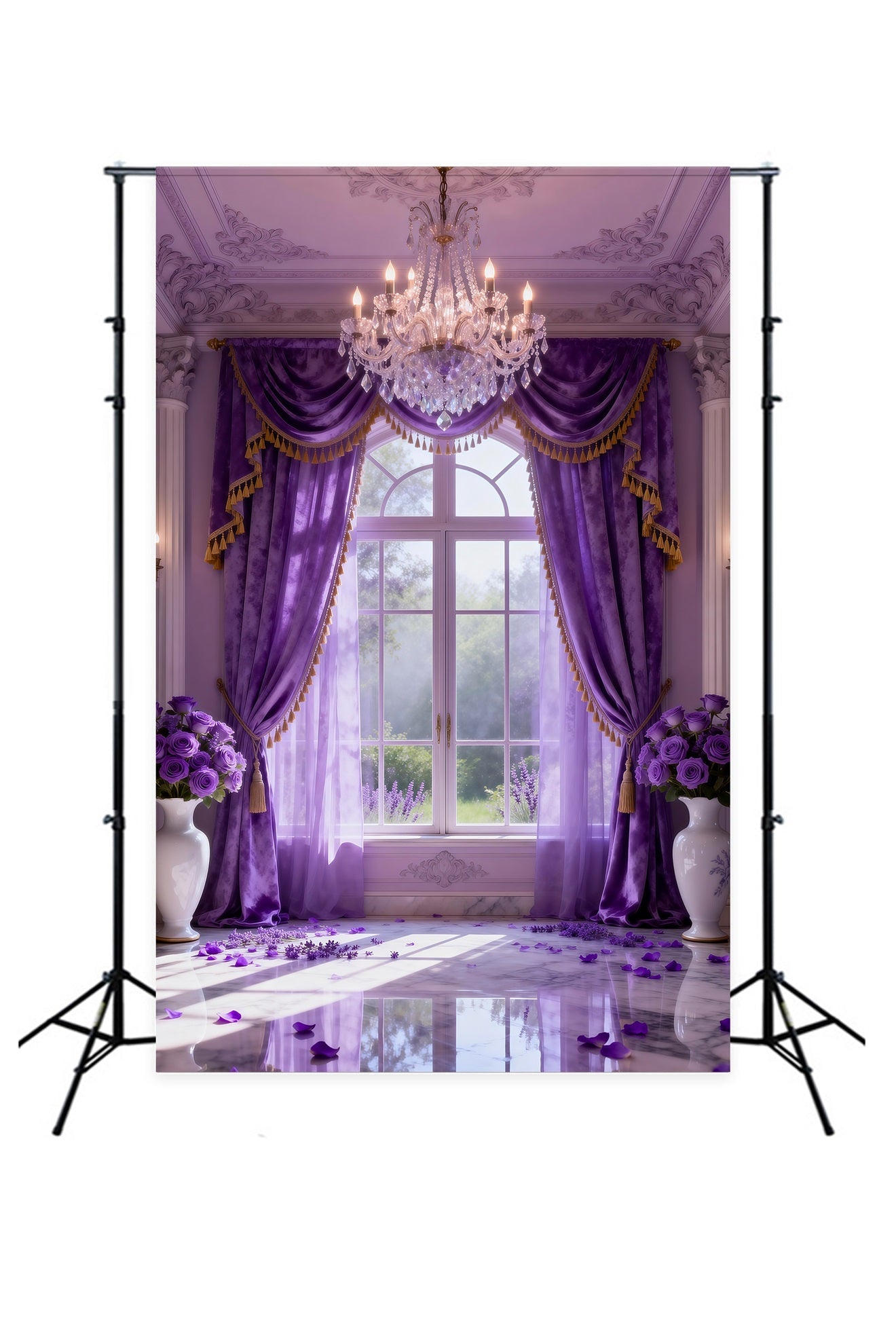 Boudoir-Fotohintergründe Lavendel Kristall drapiertes Fenster Vintage-Hintergrund RR62-72