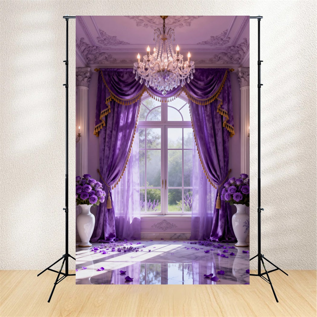 Boudoir-Fotohintergründe Lavendel Kristall drapiertes Fenster Vintage-Hintergrund RR62-72