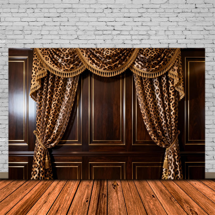 Boudoir-Hintergrund Leopardenmuster Noir Holzpaneele Vintage-Wandhintergrund RR62-76