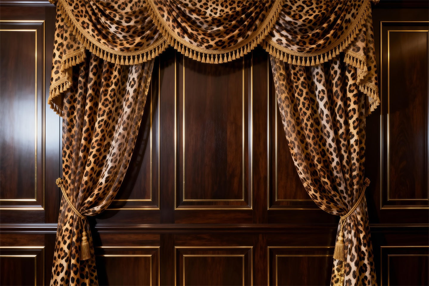 Boudoir-Hintergrund Leopardenmuster Noir Holzpaneele Vintage-Wandhintergrund RR62-76