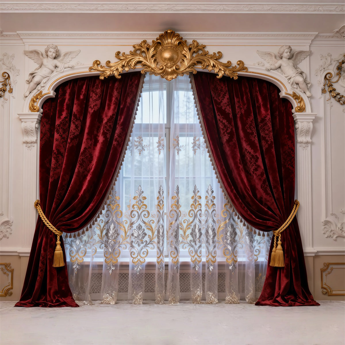 Hintergründe für Boudoir-Fotografie Barock-Cherub Samtvorhang Retro-Fotohintergrund RR62-79