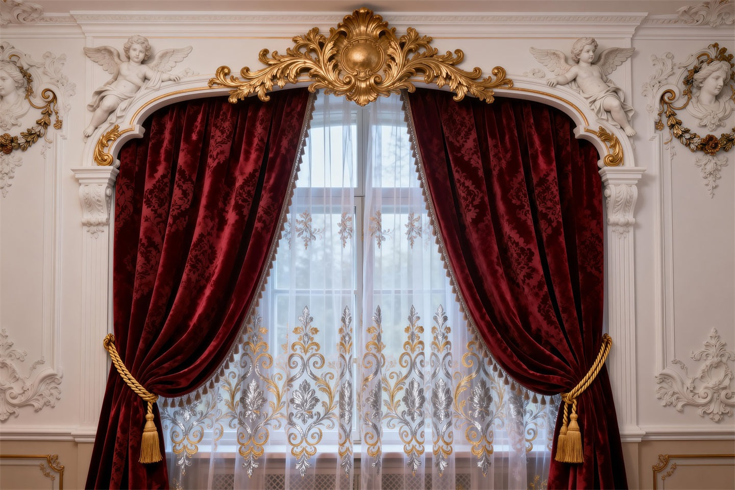 Hintergründe für Boudoir-Fotografie Barock-Cherub Samtvorhang Retro-Fotohintergrund RR62-79