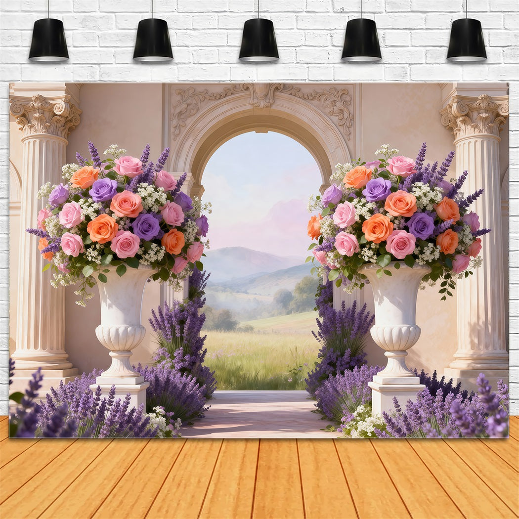 Verzauberter Garten-Hintergrund Pastellfarbener Blumenhof Talblick Frühlingshintergrund RR62-8