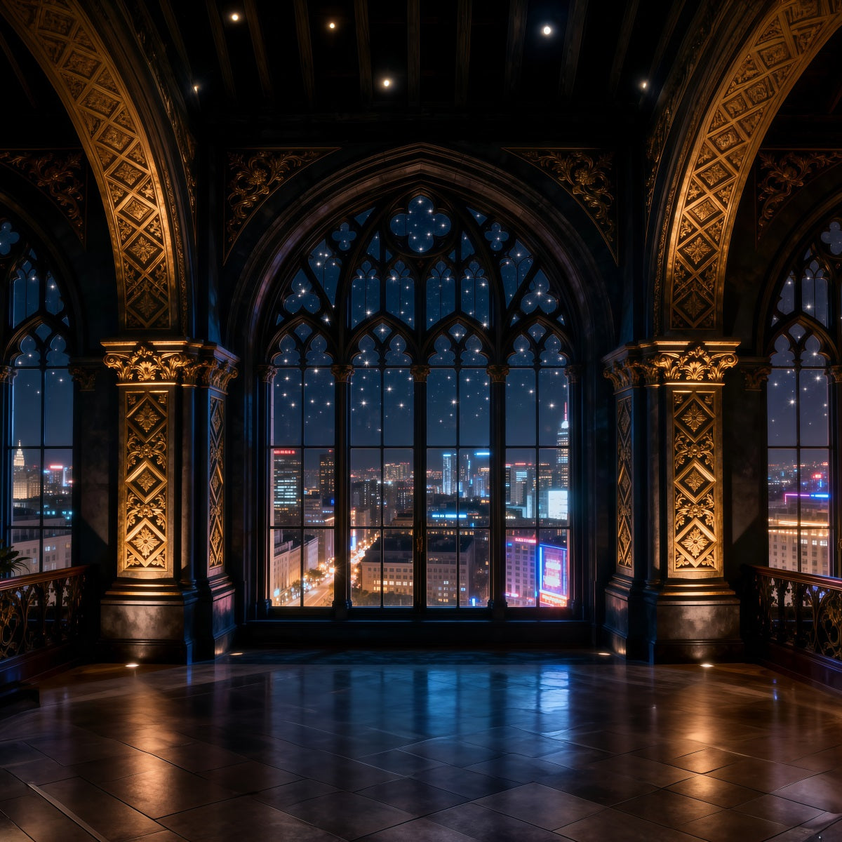 Boudoir-Hintergründe Gotische Stadtbeleuchtung Kathedralfenster-Hintergründe für Boudoir RR62-83