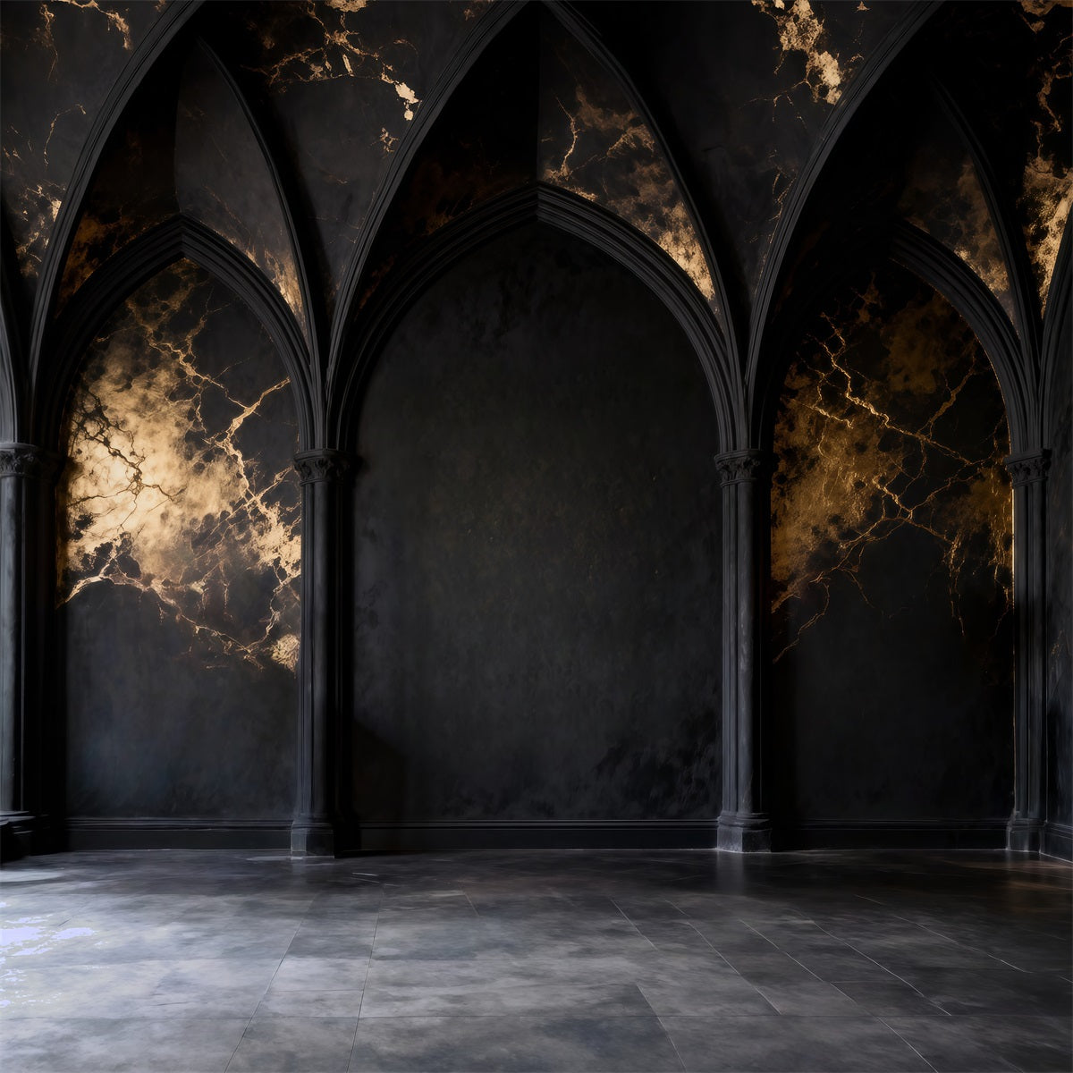 Ideen für Boudoir-Hintergründe Schwarzer Marmor mit goldenen Adern Bögen Vintage-Wandhintergrund RR62-84