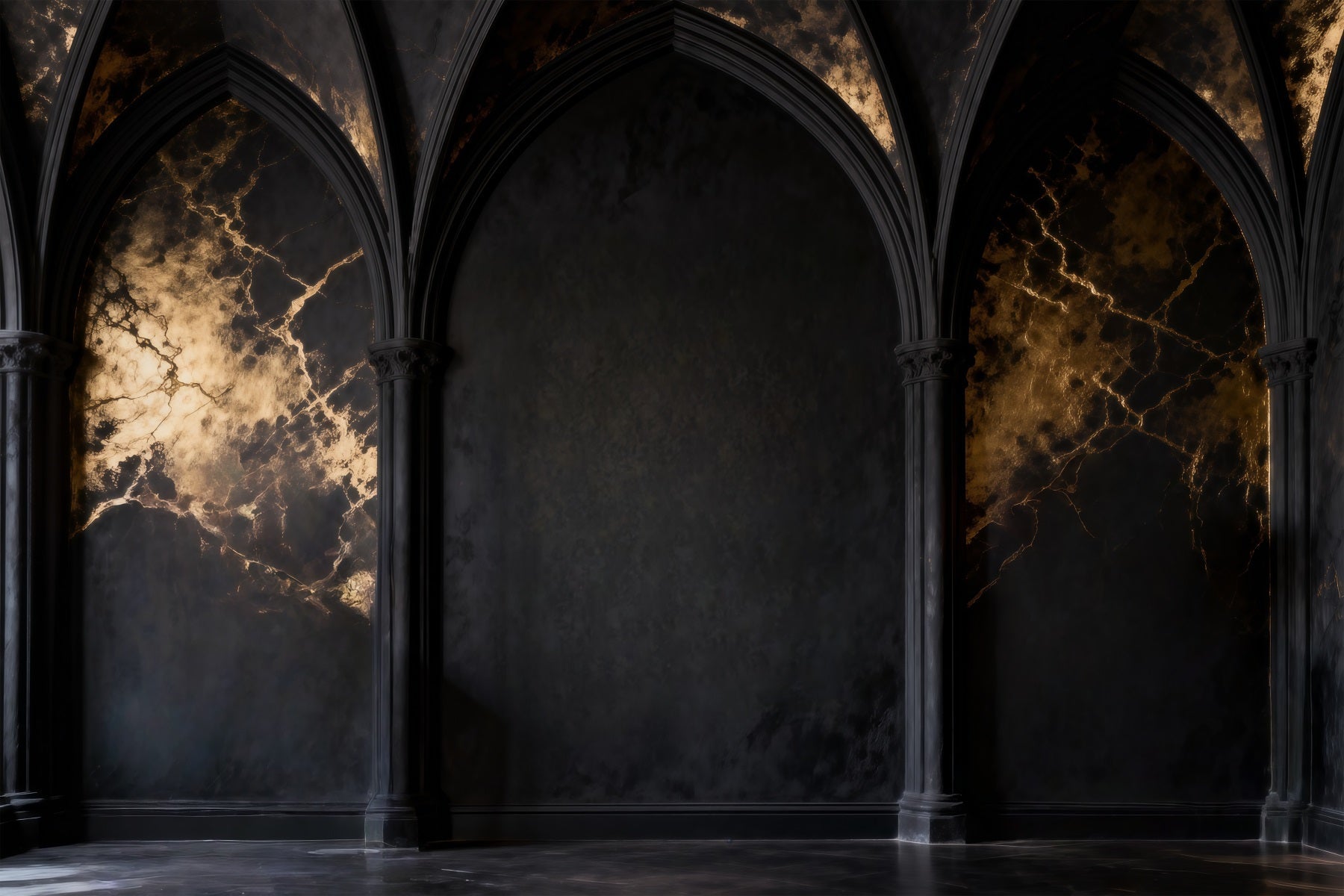 Ideen für Boudoir-Hintergründe Schwarzer Marmor mit goldenen Adern Bögen Vintage-Wandhintergrund RR62-84