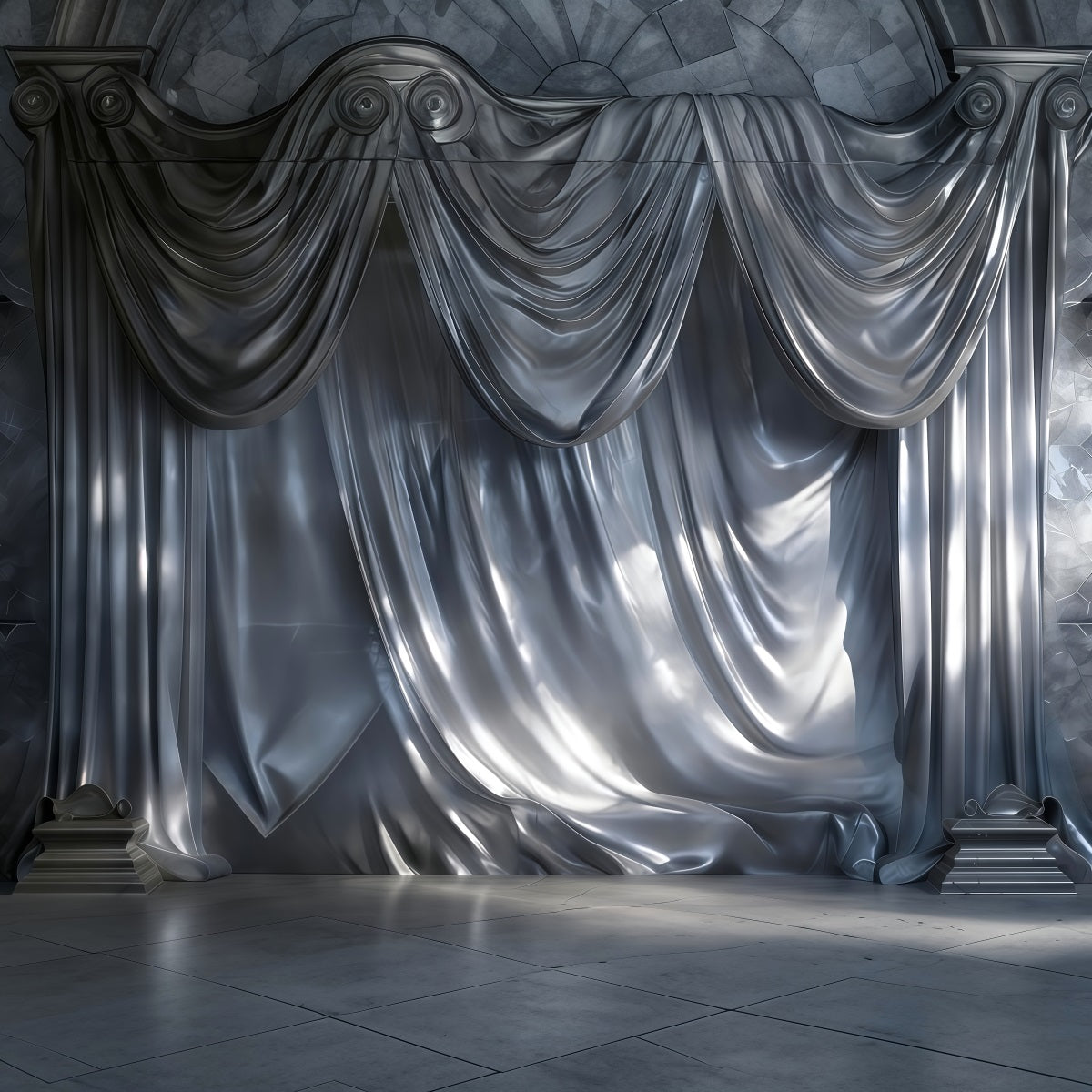 Boudoir-Hintergrund-Ideen Silberne Satin-Kaskadenvorhänge Retro-Fotohintergrund RR62-94