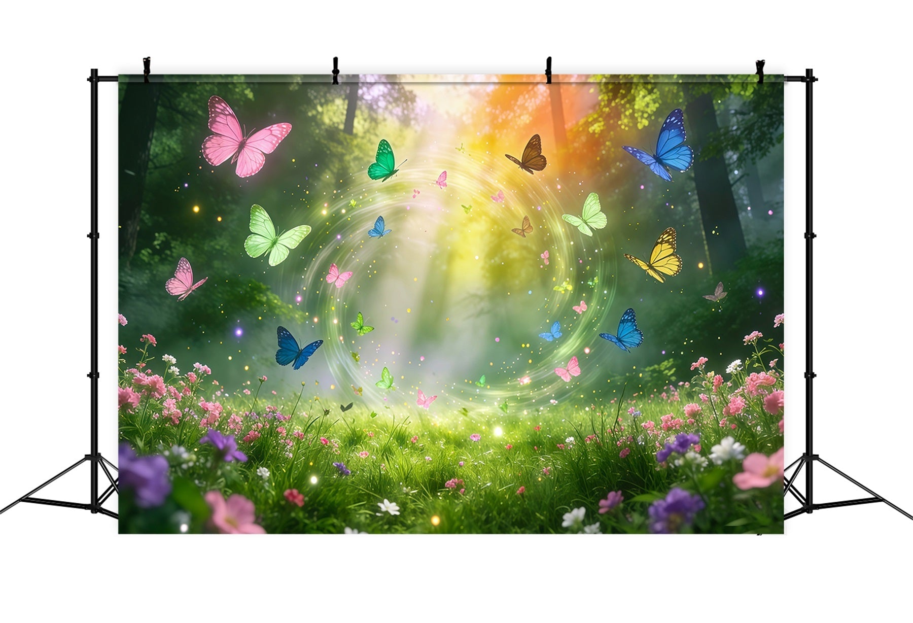 Verzauberter Waldhintergrund – DIY – Bunte Schmetterlingskreise – Magischer Lichtstrahl – Waldhintergrund RR63-160