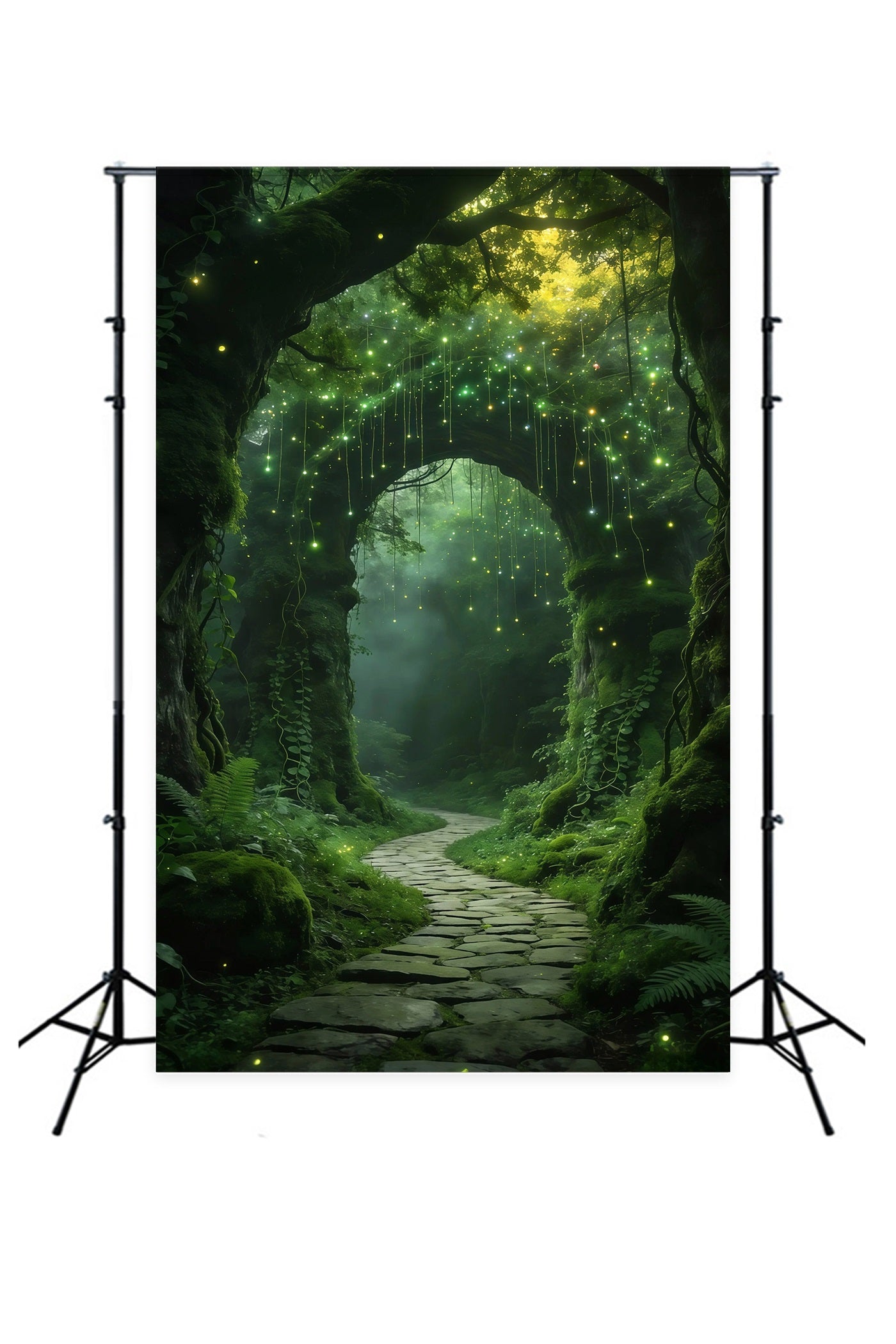Wald-Fotobox-Hintergrund: Leuchtender Weinbogen, verzauberter Pfad, Regenwald-Hintergrund RR63-170