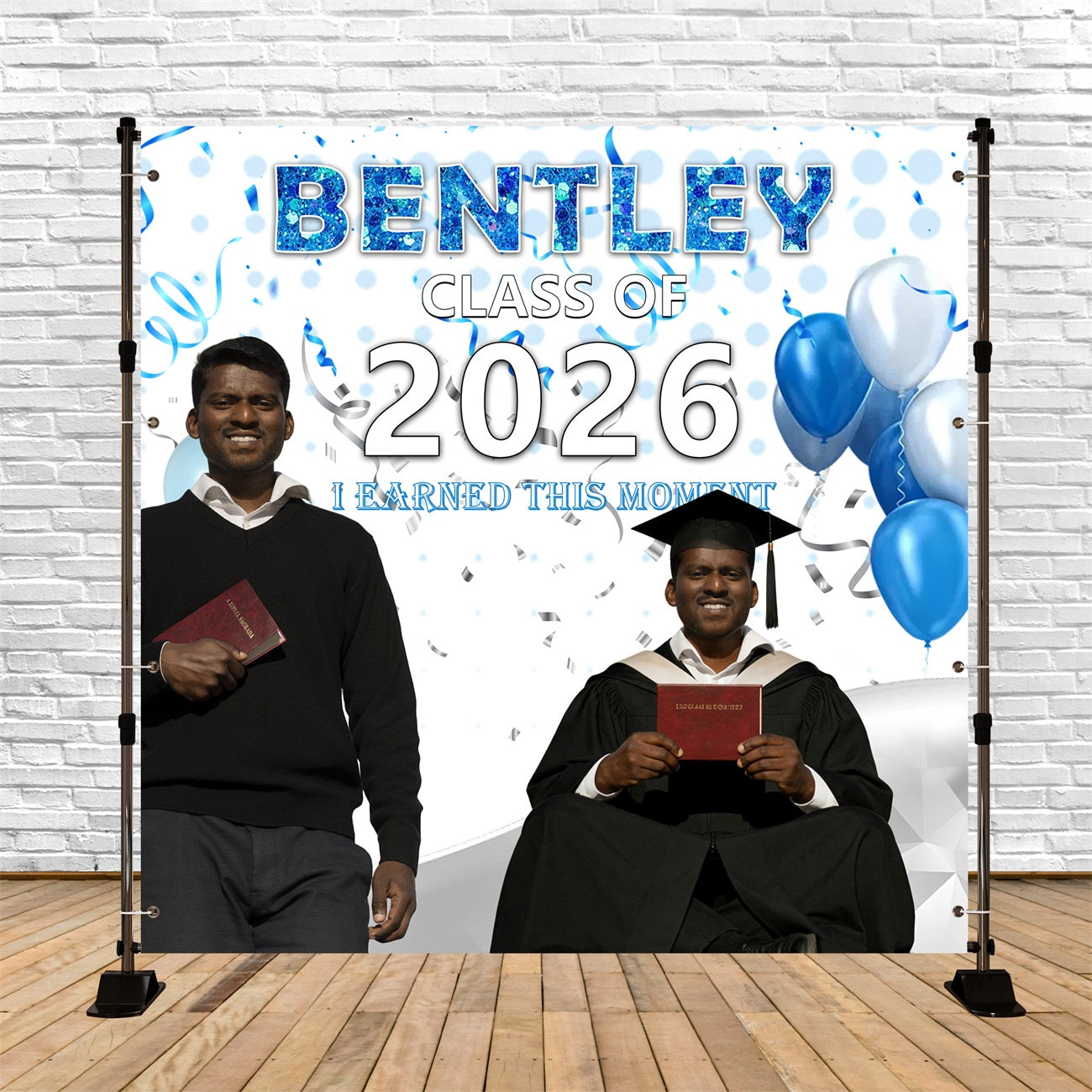 Abschlussfeier-Kulisse Design Blau Glitzer Konfetti Ballons Kulisse für Abschlussfeier RR63-28