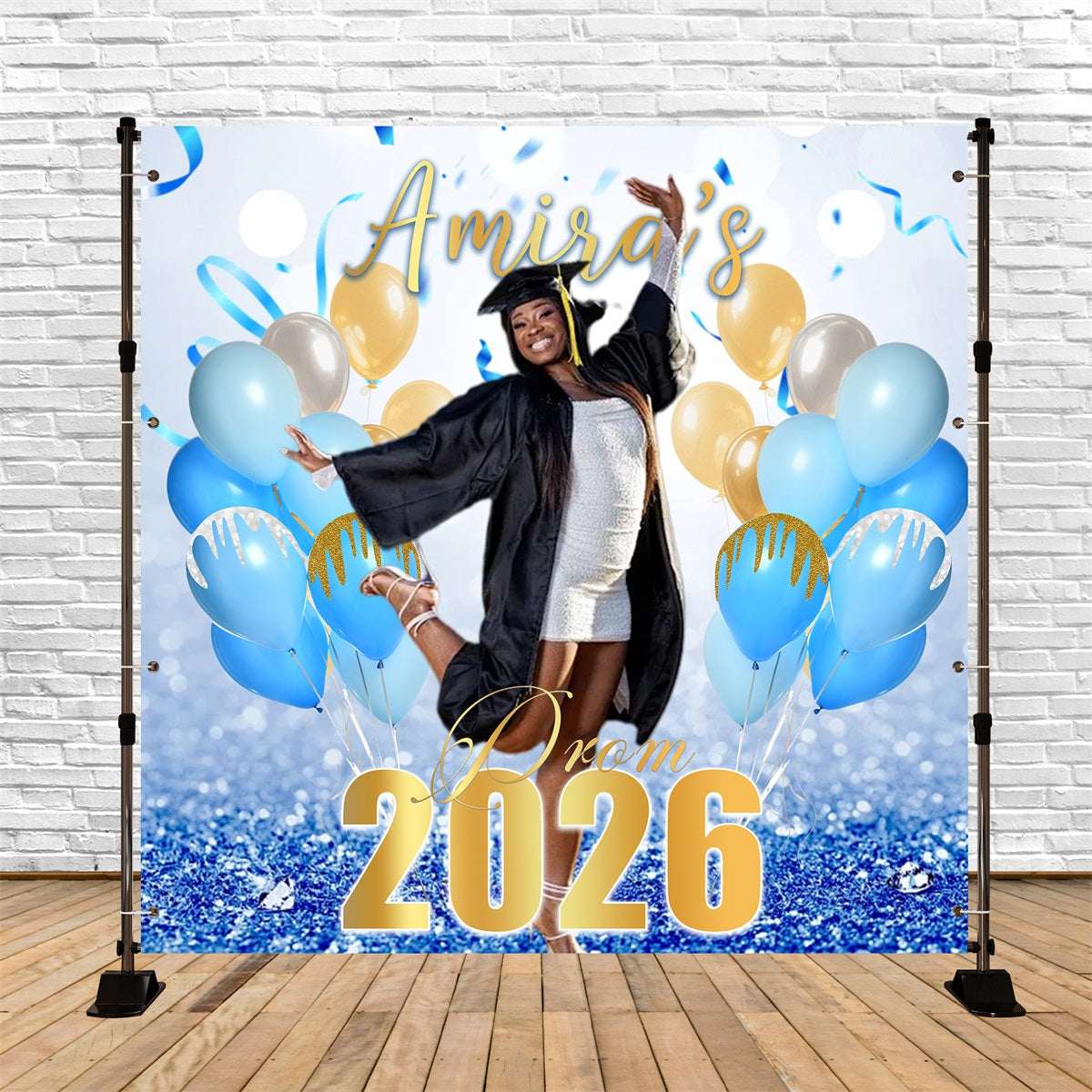 Ballons Abschlussball-Hintergrund Blau-Gold Abschlussball-Moment Abschlussball 2026 Hintergrund RR63-42