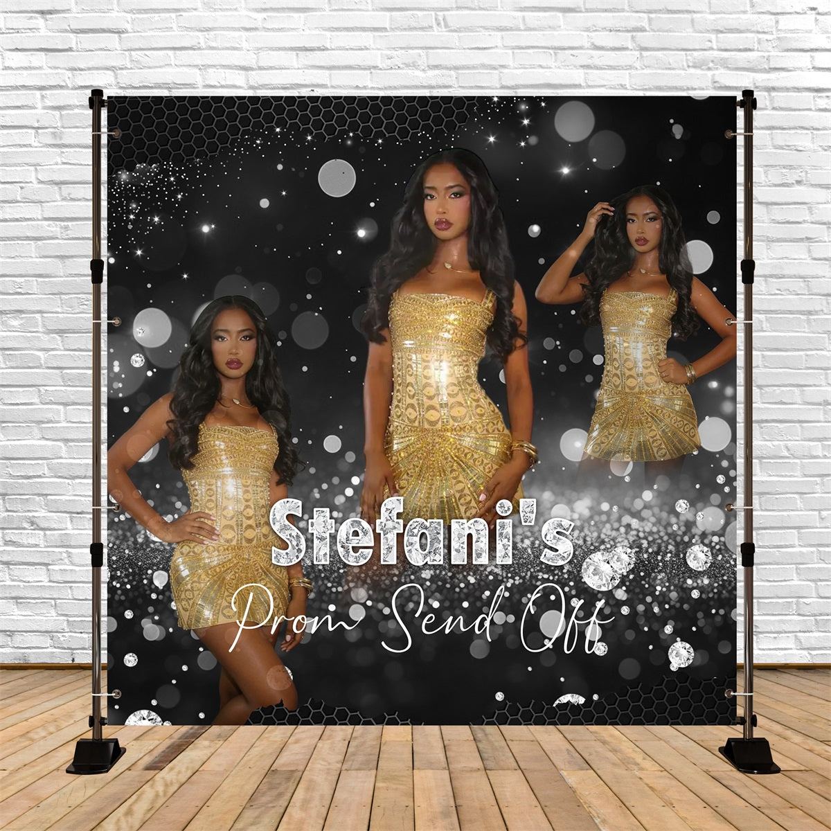 Schwarz-Silber-Abschlussball-Hintergrund Glitzer-Diamant-Bokeh Personalisierter Abschlussball-Hintergrund RR63-56