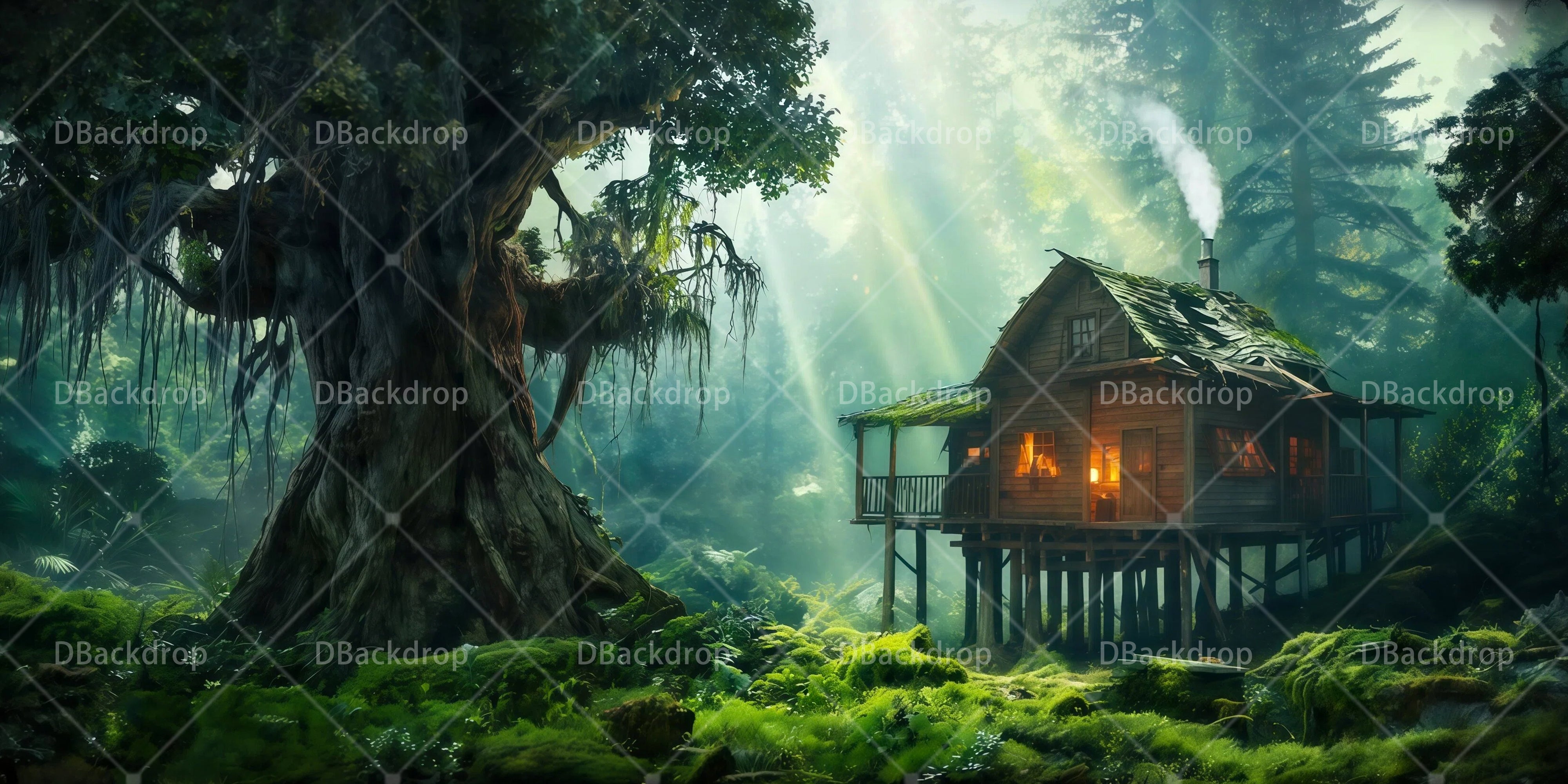 Theater-Bühnenhintergründe Hütte im Wald Wald-Bühnenhintergrund RR65-T59