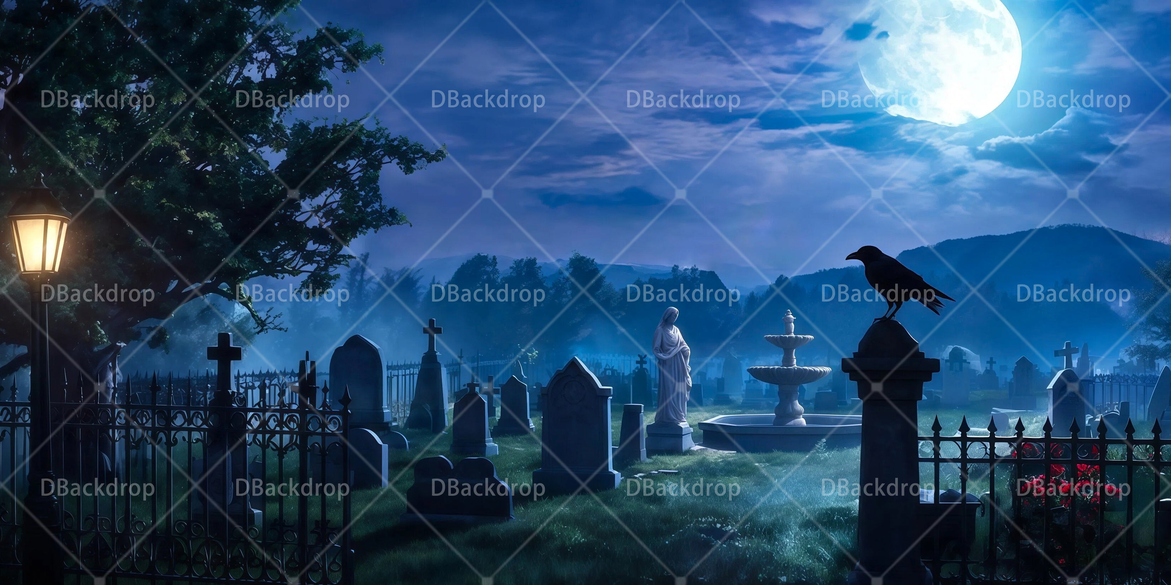 Kino-Hintergrund Friedhof bei Nacht Ideen für Bühnenhintergründe RR65-T61