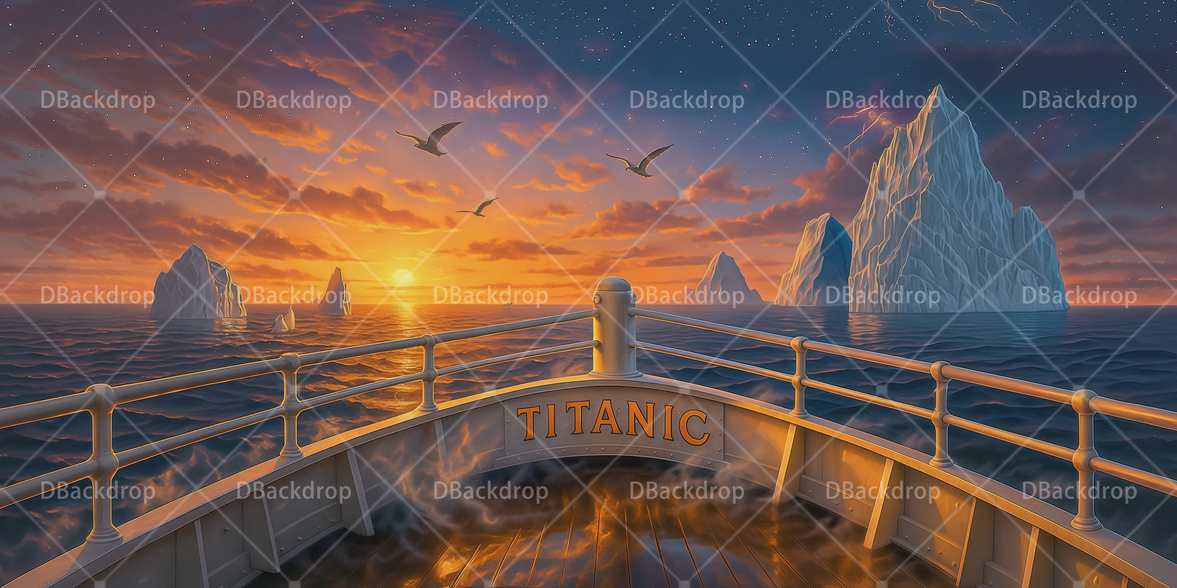 Titanic Sonnenuntergang Deck Bühnenhintergrund für Theaterstück RR66-T61