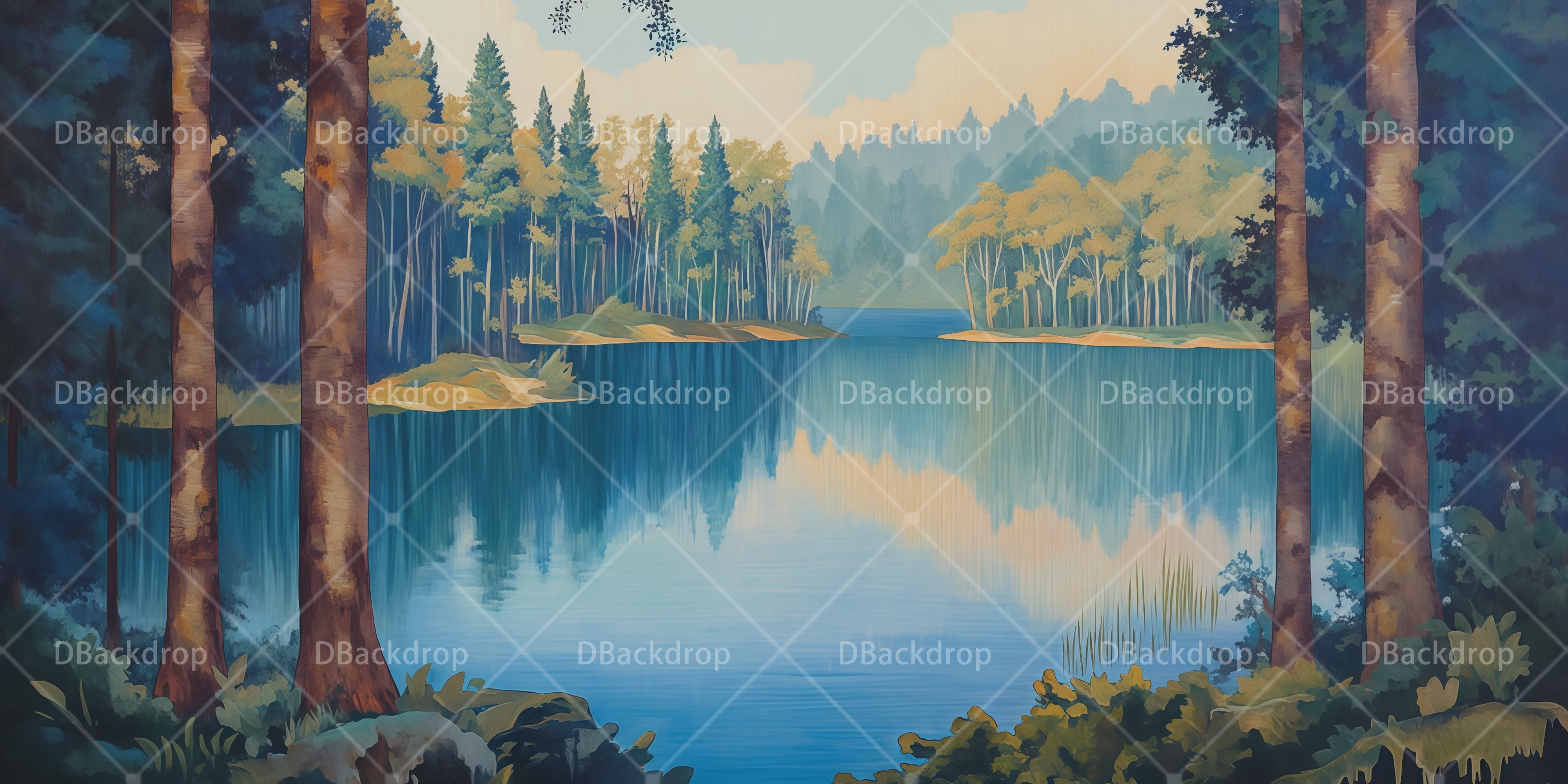 Theaterhintergrund Friedlicher Waldsee Landschaftskulisse RR66-T79