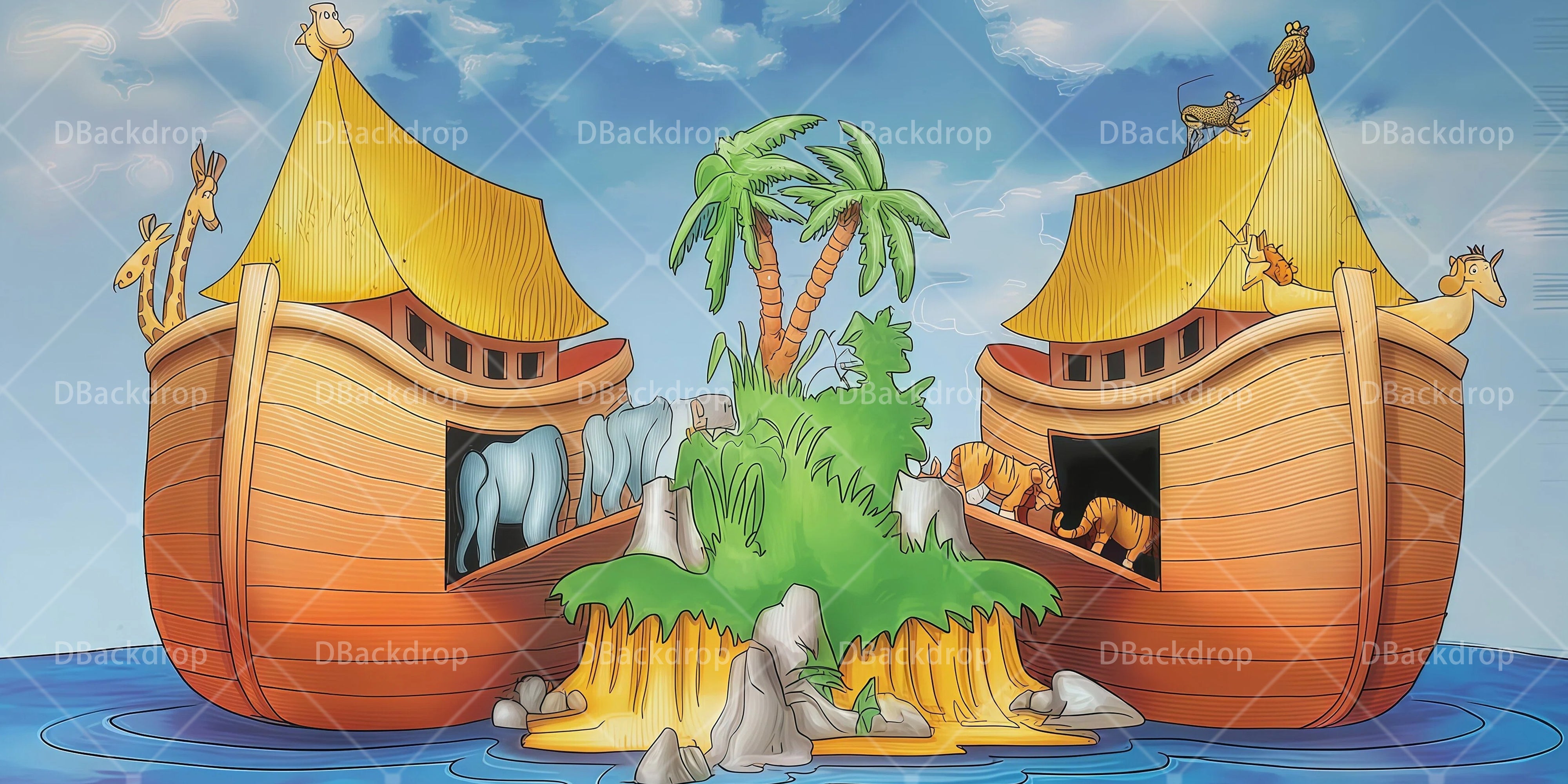 Bühnenhintergrund Cartoon-Arche mit Tieren für Theaterstück RR66-T88
