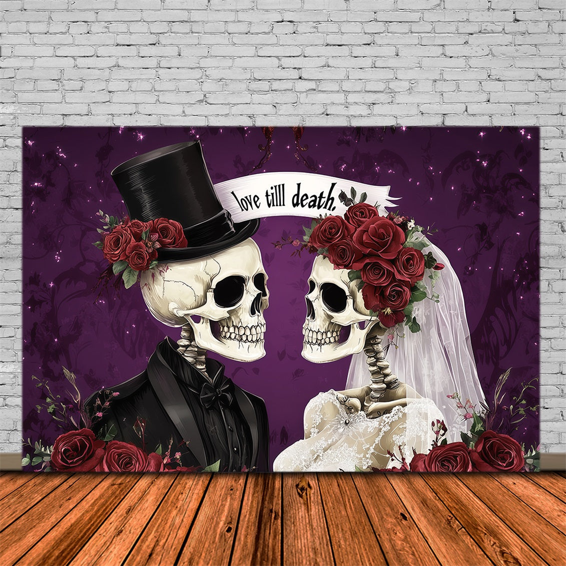 Halloween-Hochzeitshintergrund Mit Skelettpaaren Und Rosenpaar Halloween-Fotohintergrund RR67-103
