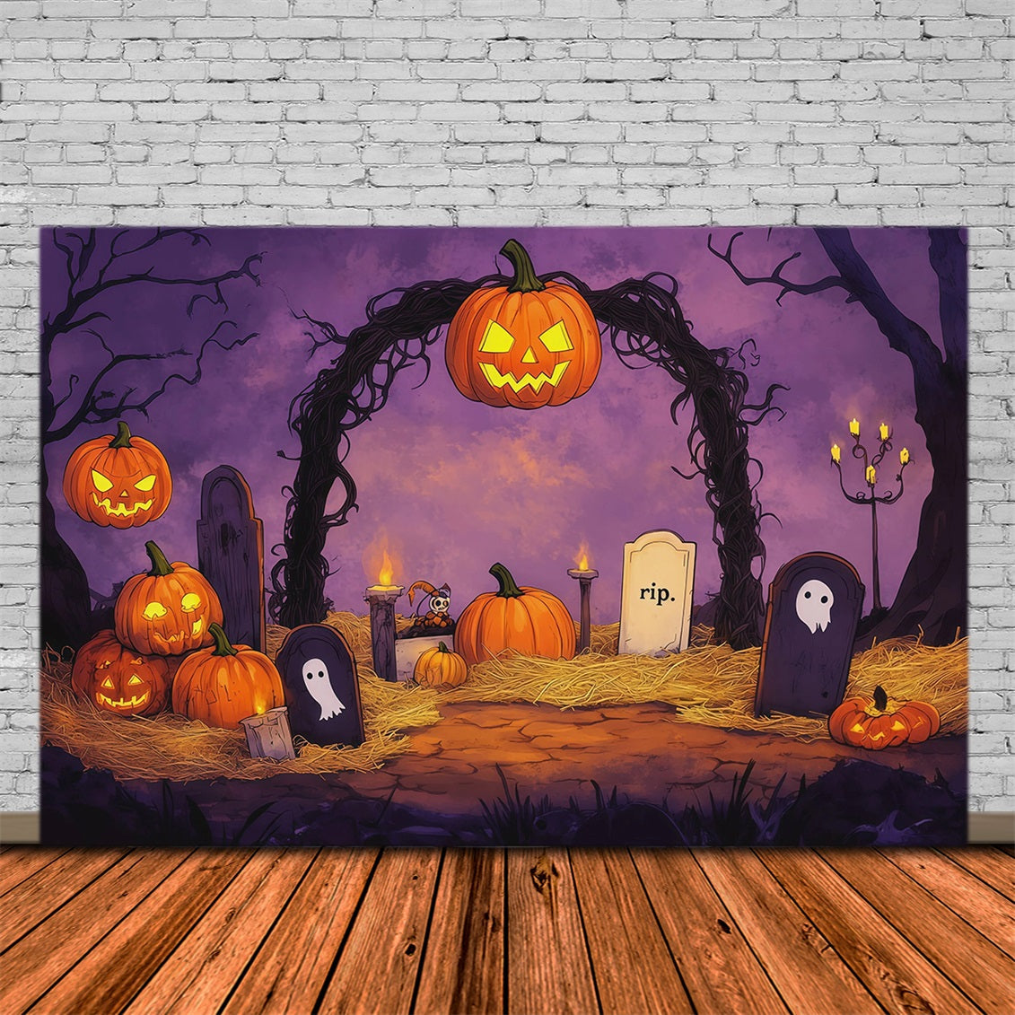 Halloween-HintergrundkulissenKürbisfriedhof Weinrebenbogen Ideen Für Halloween-Hintergründe RR67-105