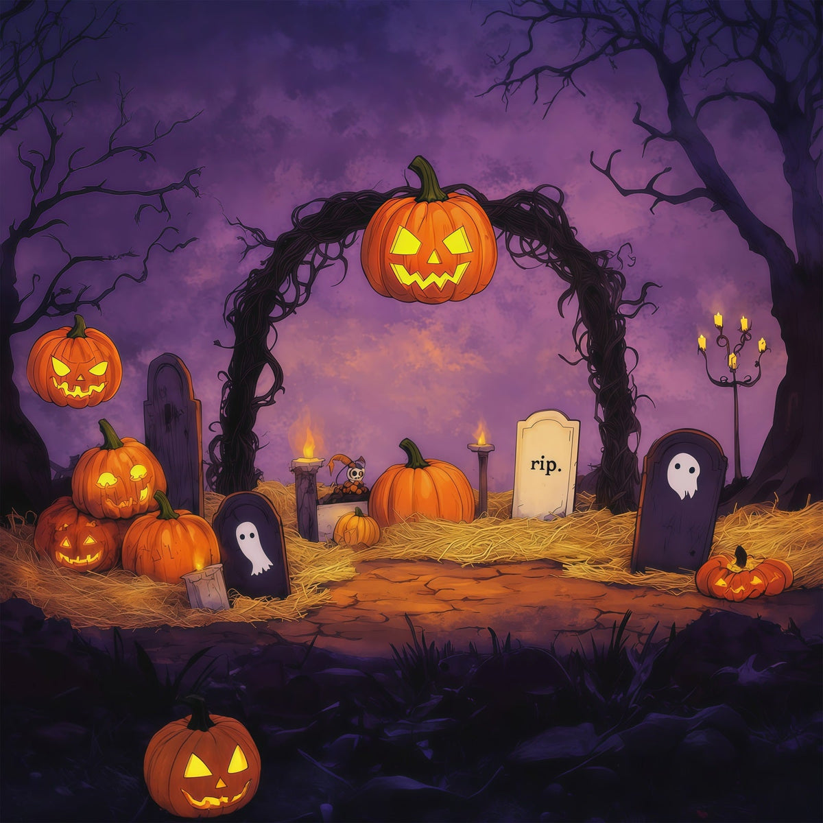 Halloween-HintergrundkulissenKürbisfriedhof Weinrebenbogen Ideen Für Halloween-Hintergründe RR67-105