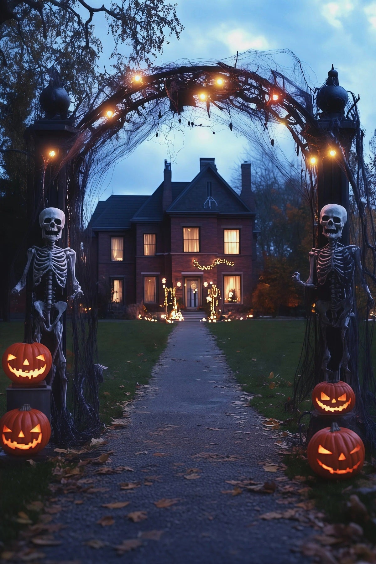 Halloween-Stoffhintergrund Mit Skelettbogen Und Kürbisweg Halloween-Hintergrund Für Fotos RR67-129