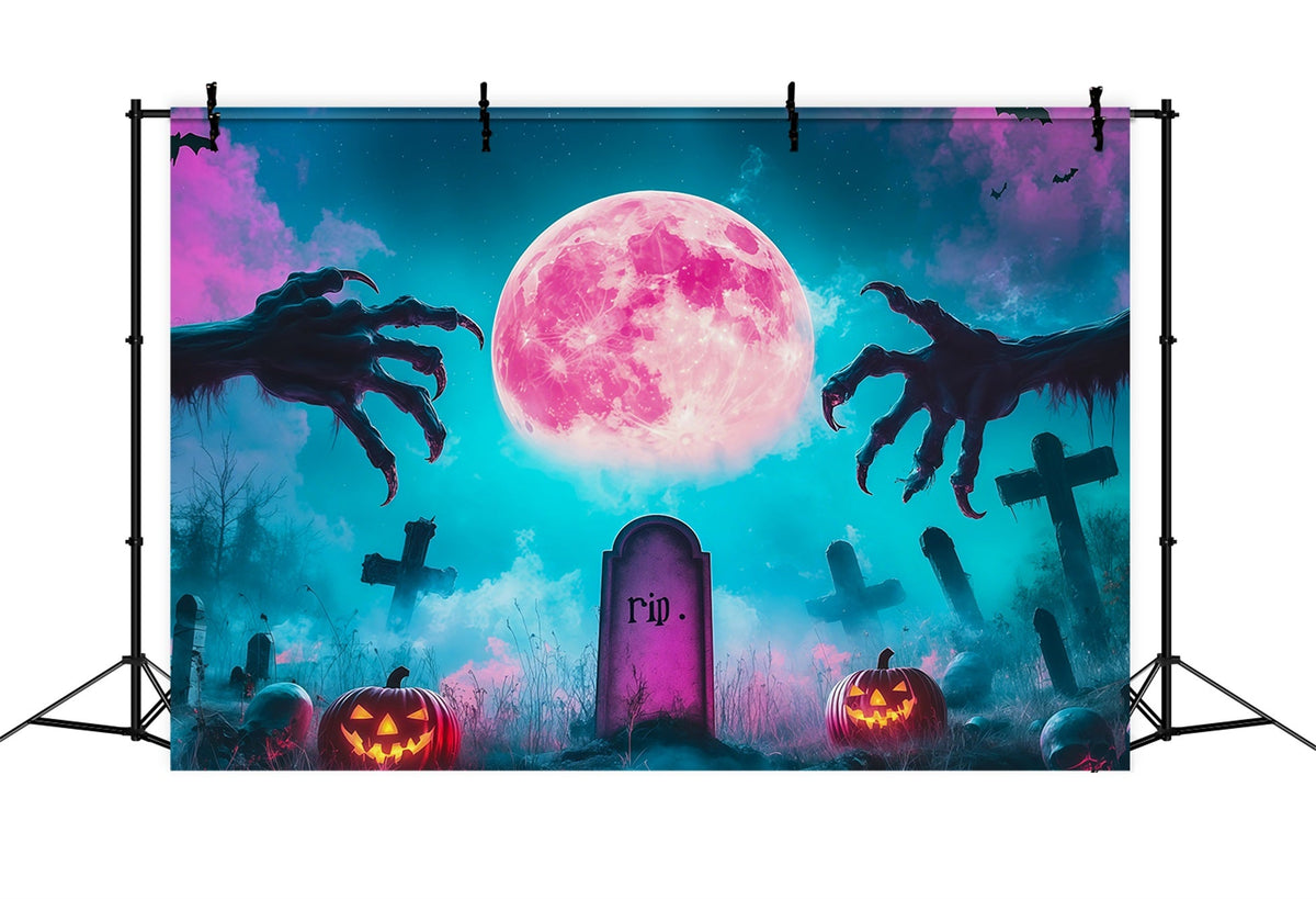 Halloween-Kulisse Nach MaßRosa Mond Friedhofskrallen RR67-14