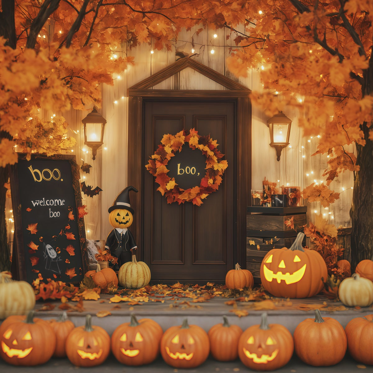 Diy Halloween Fotokabinen-Hintergrund Kürbis-Türeingang Willkommen Halloween-Hintergrund RR67-140