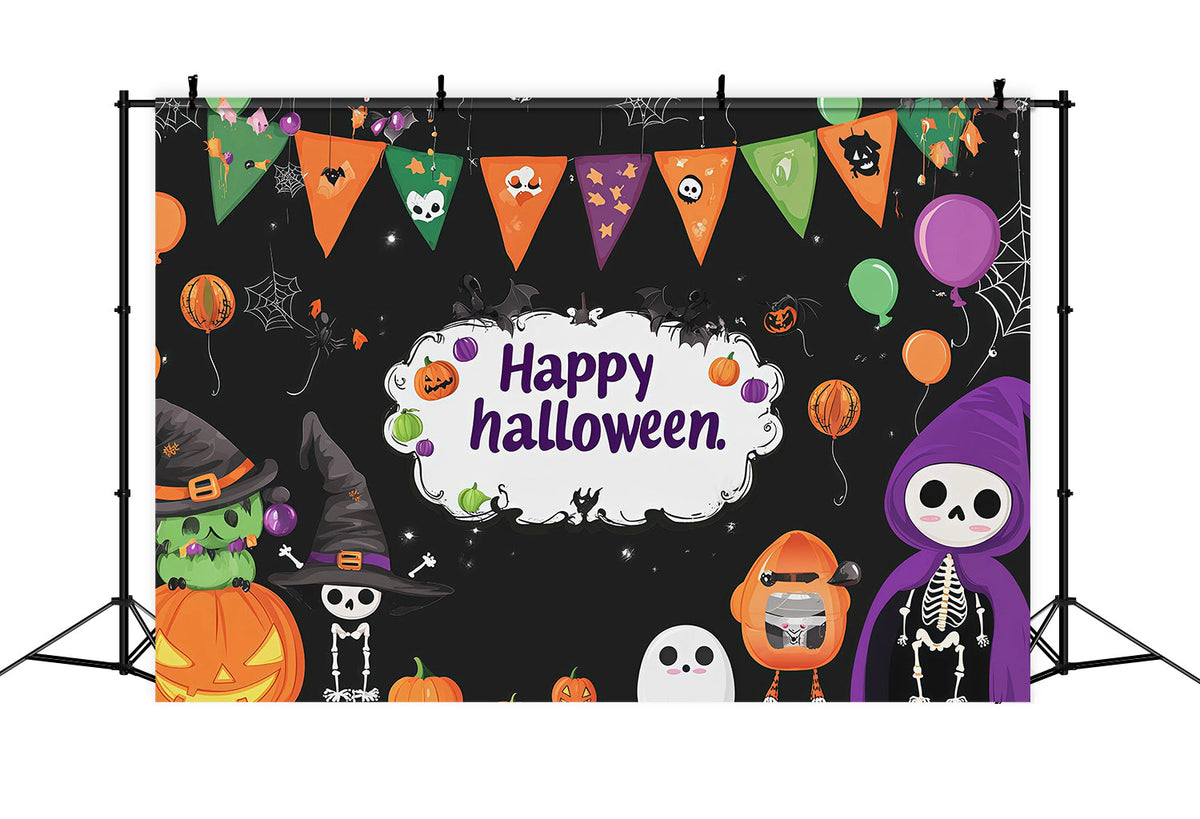 Halloween-Party-HintergründeNiedlicher Skelett-Kürbis-Fotohintergrund Für Halloween-Party RR67-156