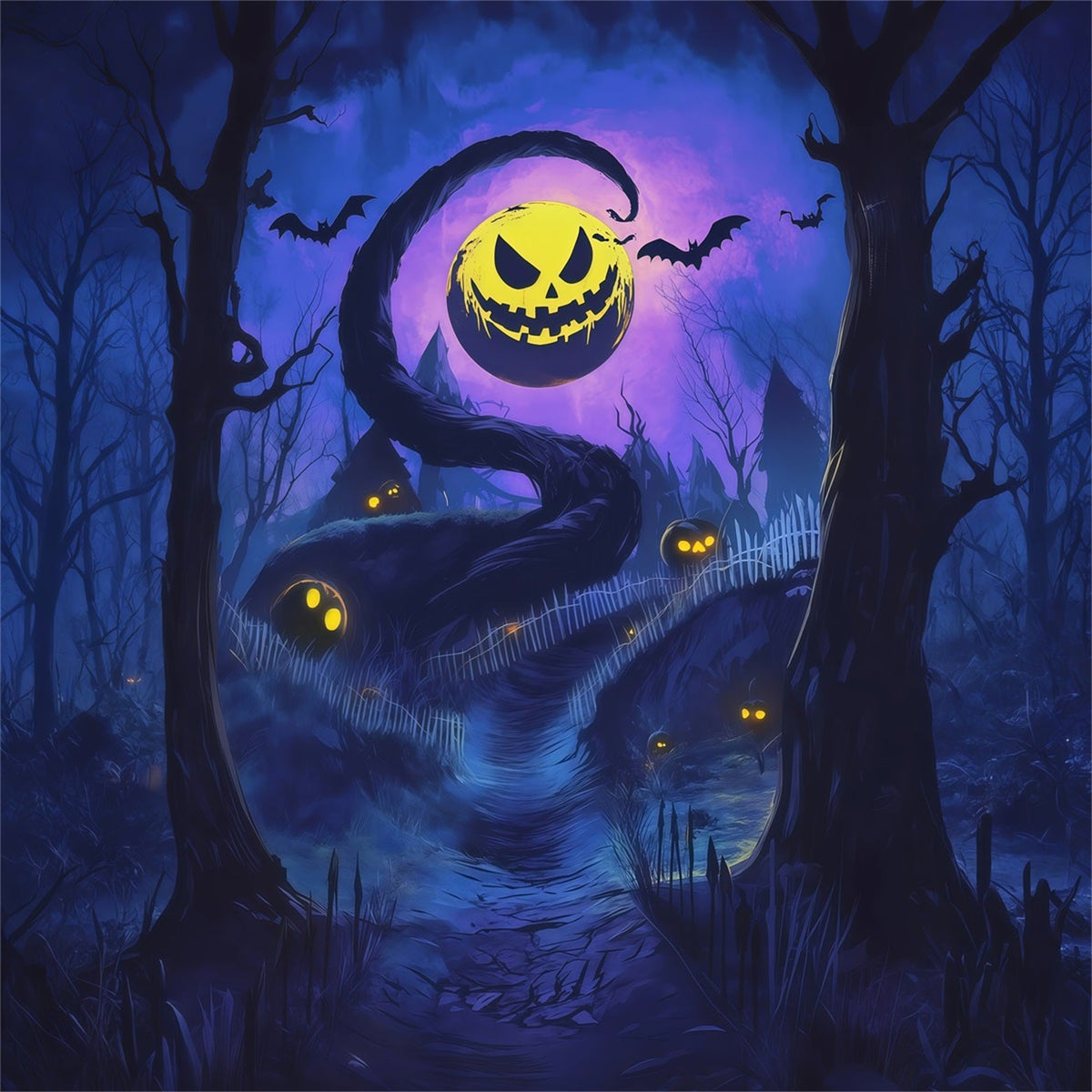 Halloween-Hintergrund Für Den AußenbereichVerdrehter Kürbis Mondpfad Gruseliger Halloween-Hintergrund RR67-158