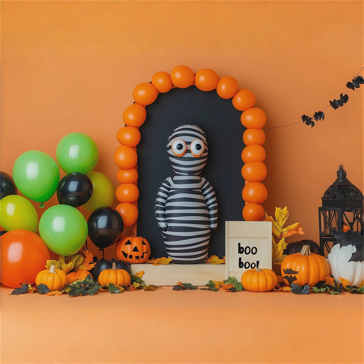 Halloween-Ballon-Hintergrundideen Gestreifter Mumienbogen Halloween-Kartonhintergründe RR67-182