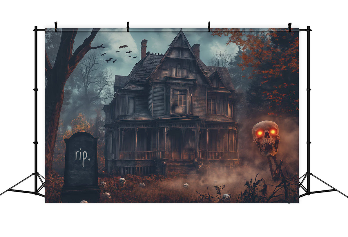 Hintergrundkulisse Spukhaus Nebliger Totenkopf Spukhaus-Halloween-Hintergrund Fotokabine RR67-196