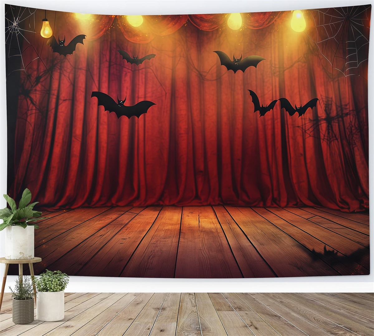 Halloween-Bühnenhintergrund Roter Vorhang Fledermaus-Bühne Halloween-Fotografie-Hintergründe RR67-35